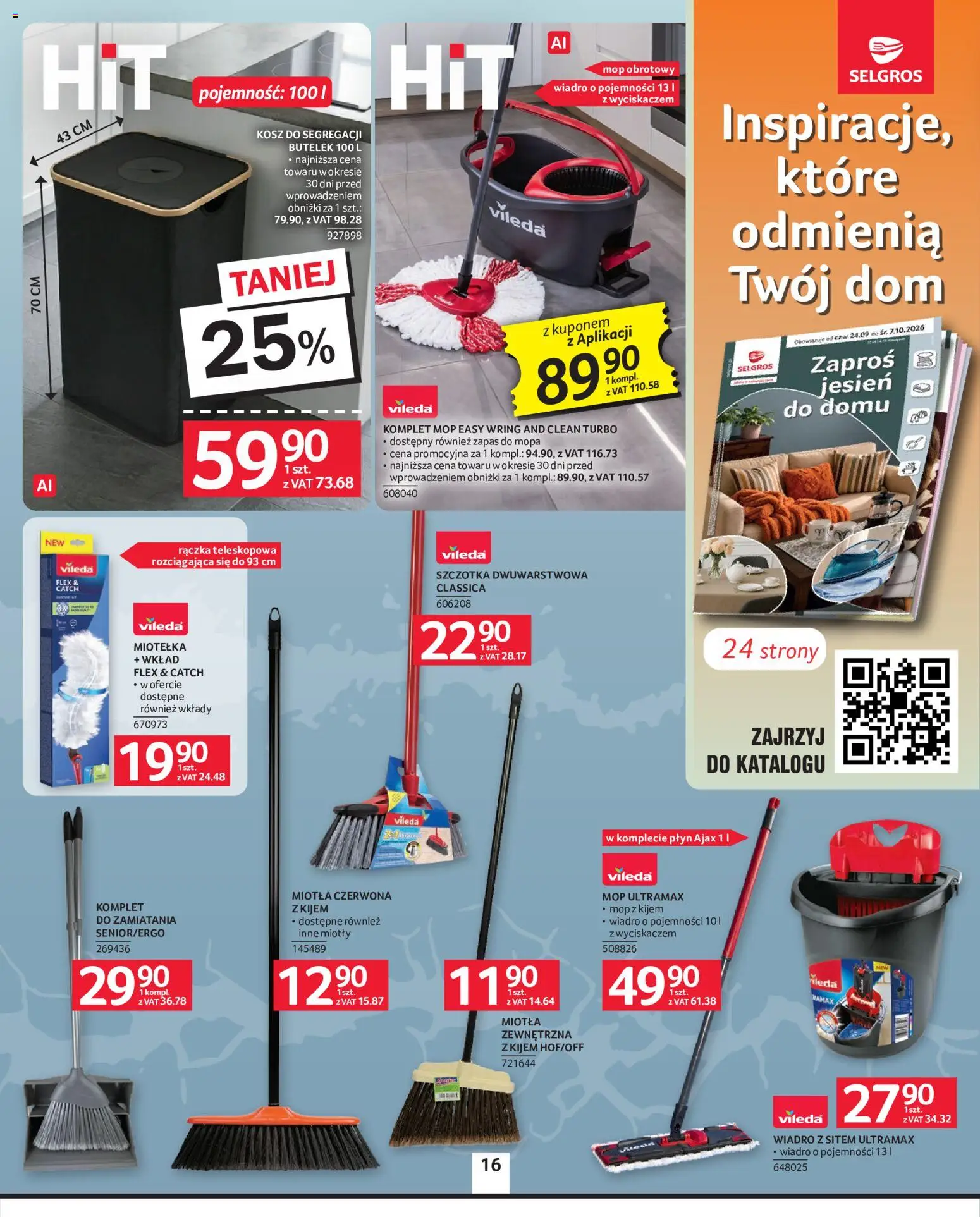 Selgros cash&carry gazetka - Oferta przemysłowa od 24.09.2026 | Strona: 18 | Produkty: Kosz, Mop obrotowy, Vileda, Mop
