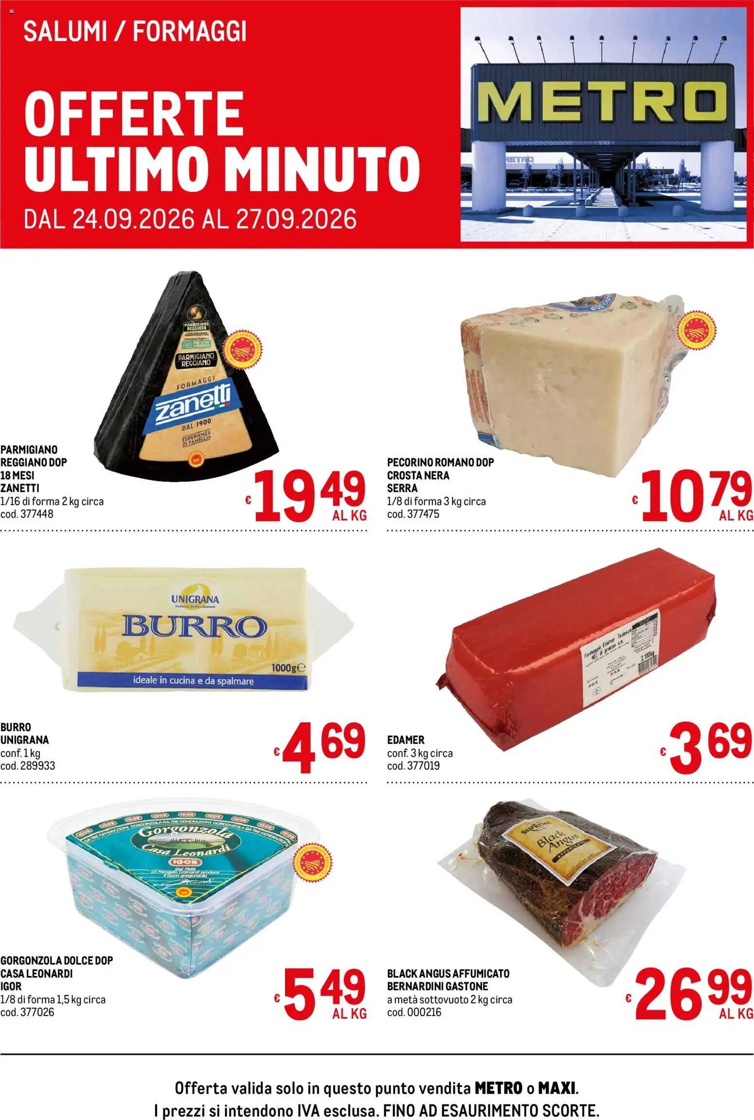 Volantino Metro del 24/09/2026 | Pagina: 1 | Prodotti: Formaggio, Burro, Reggiano parmigiano, Gorgonzola