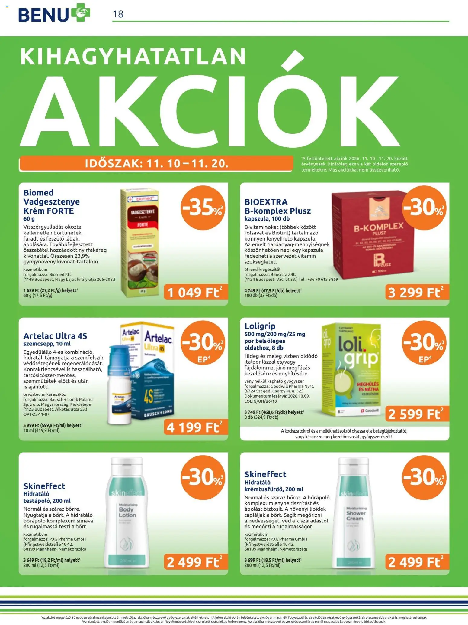 BENU Gyógyszertárak akciós ujság - amely érvényes a következő dátumtól: 2026.11.01. | Oldal: 18 | Termékek: Kapszula, Krém, Body, Italpor