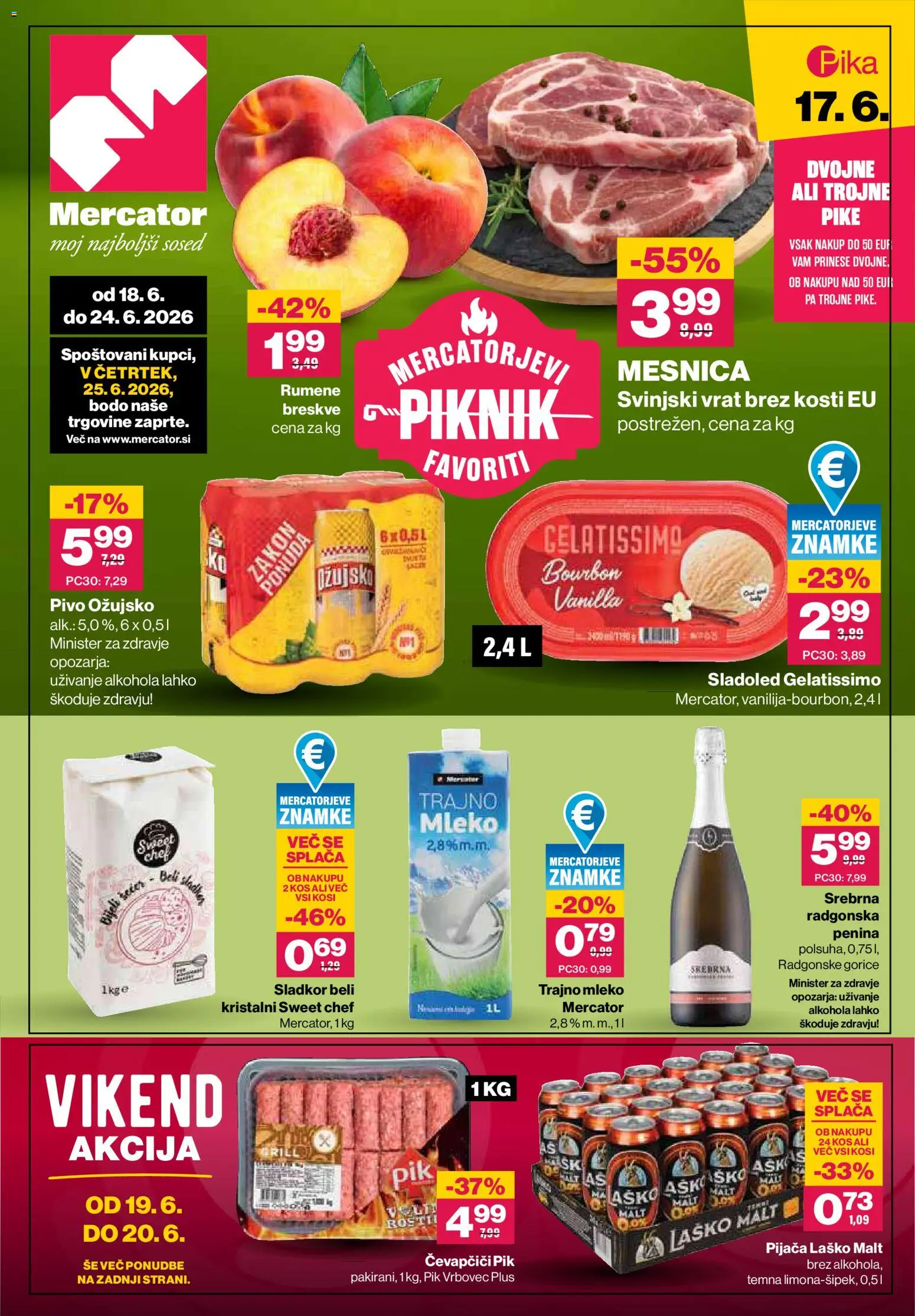 Novi Mercator katalog ponudbe – veljaven od 18.06.2026 | Stran: 1 | Izdelki: Čevapčiči, Penina, Mleko, Pivo