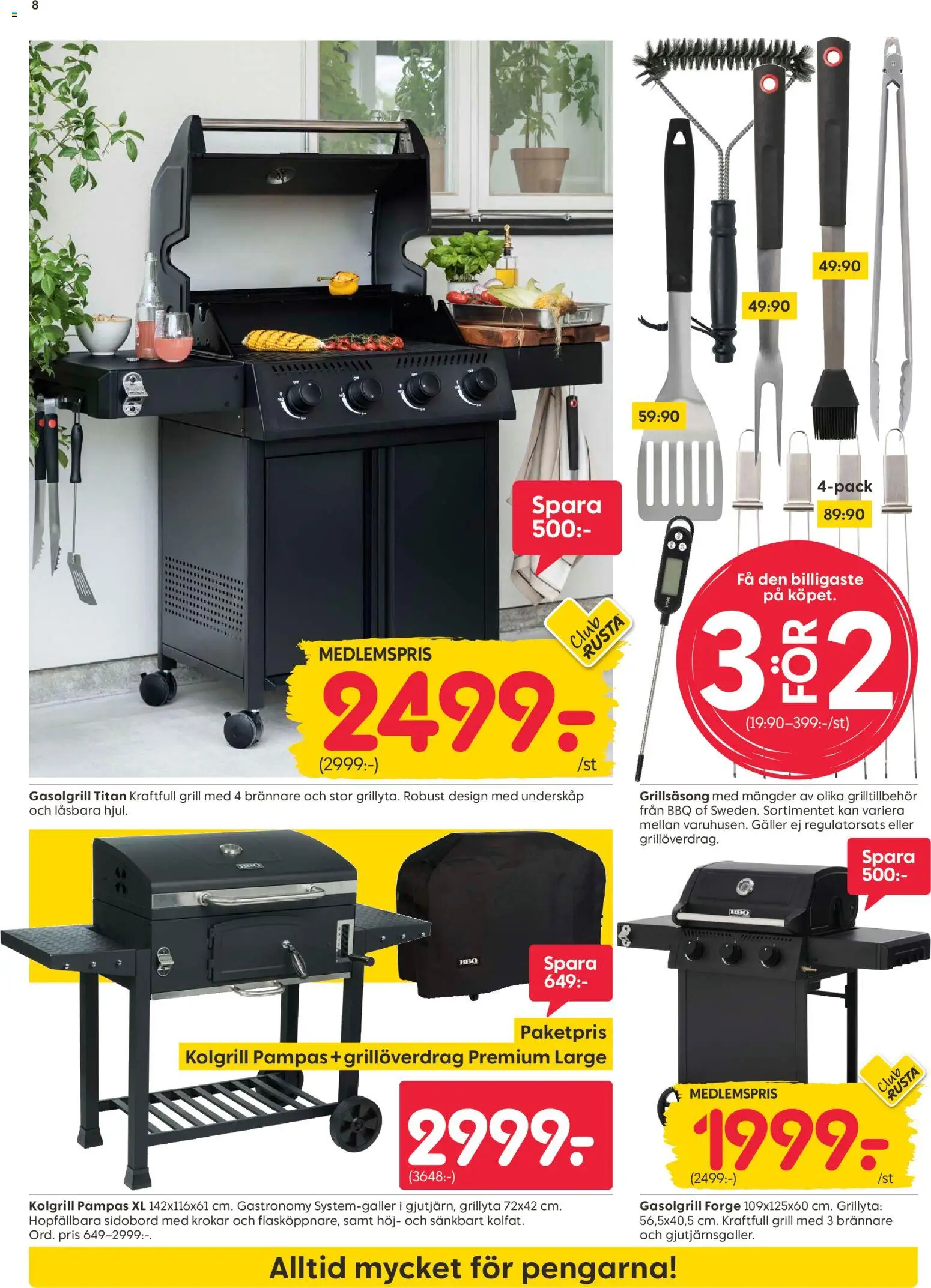 Rusta reklamblad aktuell från 15.06.2026 | Sida: 8 | Produkter: Grill, Gasolgrill, Kolgrill, Galler