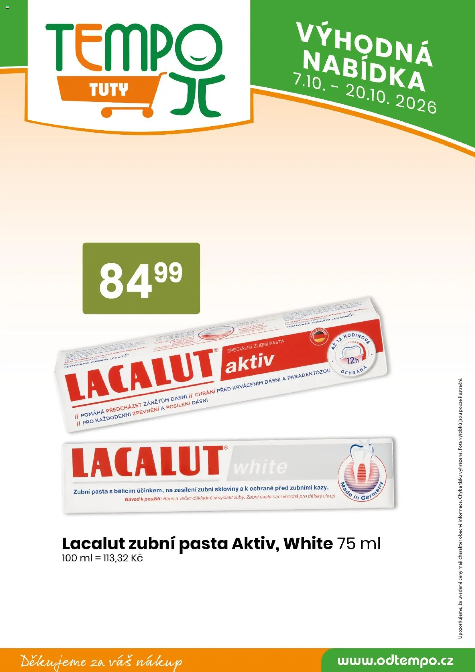 Tempo leták - Tuty od 07.10.2026 | Strana: 16 | Produkty: Zubní pasta, Lacalut, Lacalut Aktiv