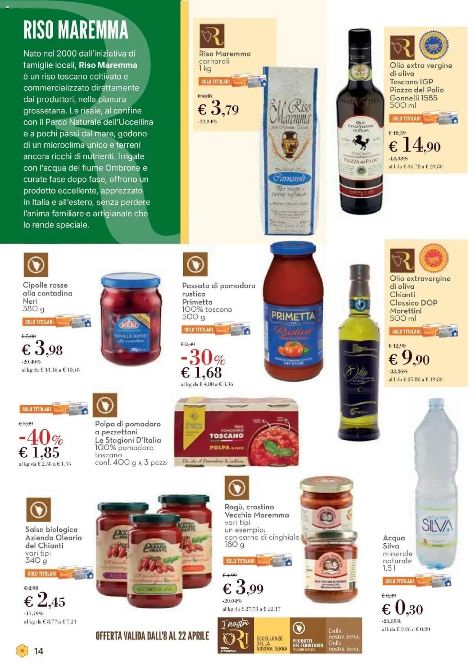 Volantino Conad del 08.04.2026 | Pagina: 14 | Prodotti: Riso, Olive, Passata di pomodoro, Olio extra vergine