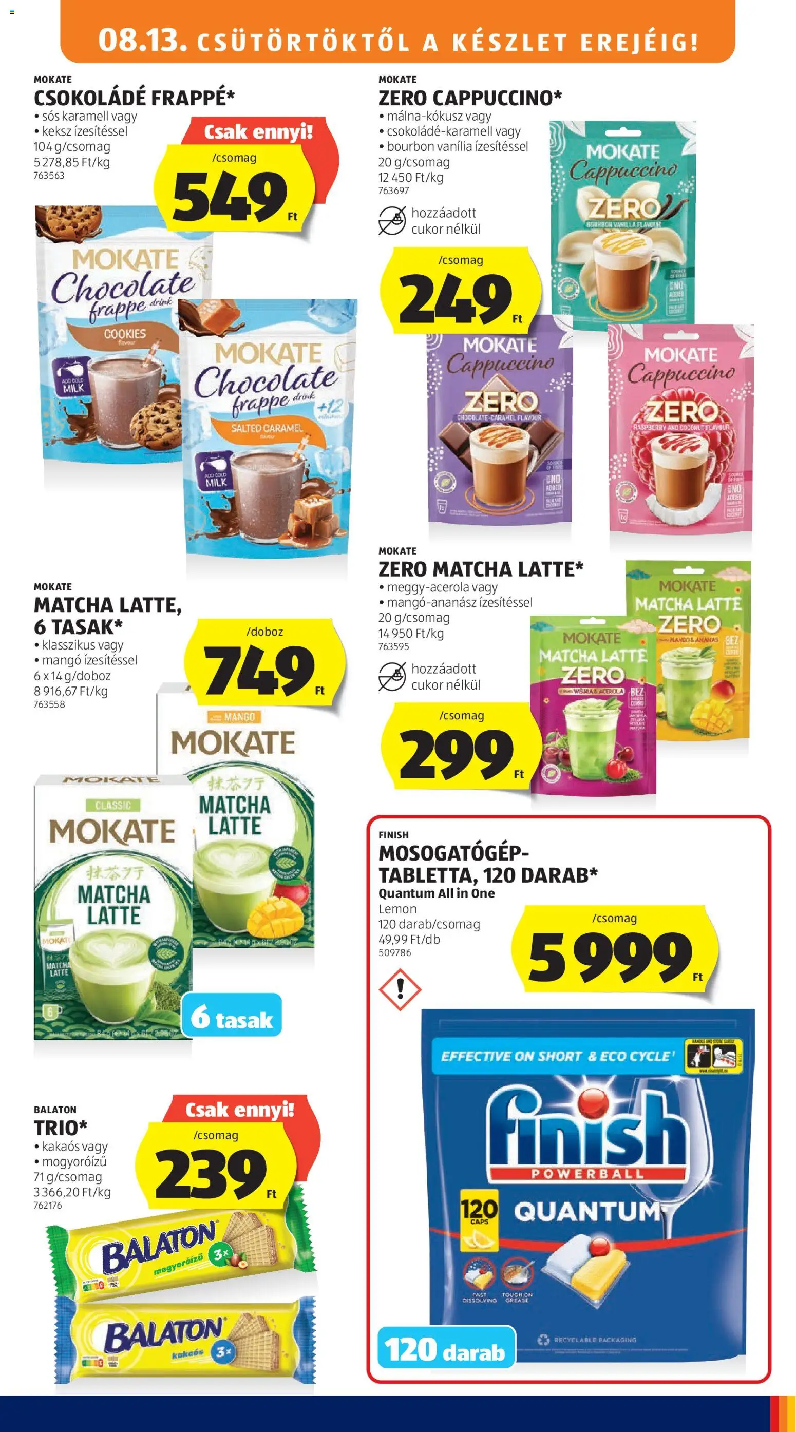 Aldi akciós ujság - amely érvényes a következő dátumtól: 2026.08.13. | Oldal: 15 | Termékek: Matcha, Cappuccino, Mosogatógép, Cukor