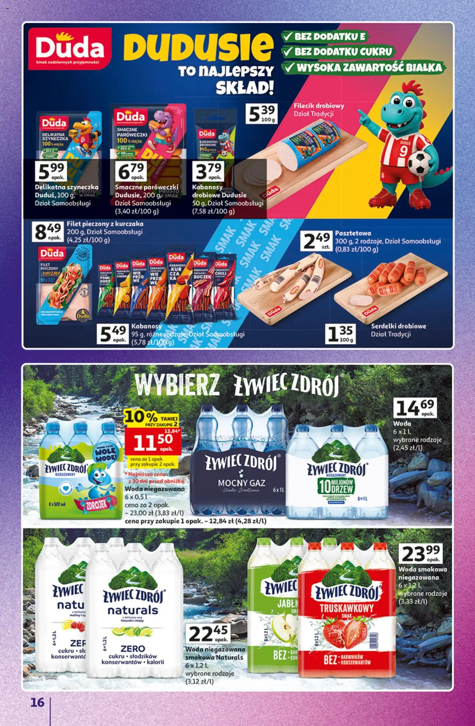 Auchan gazetka - Znane marki od 15.10.2026 | Strona: 16 | Produkty: Woda smakowa, Kabanosy, Boczek, Woda niegazowana