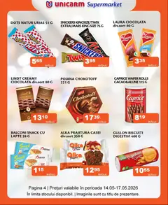 Ofertele Unicarm valabile de la 14.05.2026 | Pagină: 4 | Produse: Prăjitură, Alune, Ciocolată, Biscuiți