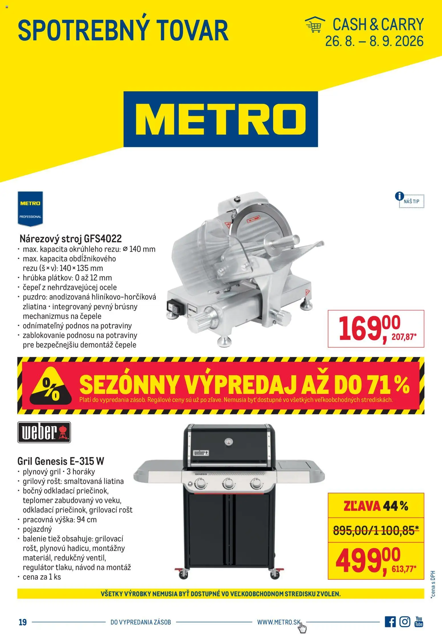 Nové Metro akcie – leták je platný od 26.08.2026 | Strana: 1 | Produkty: Gril, Teplomer, Rošt