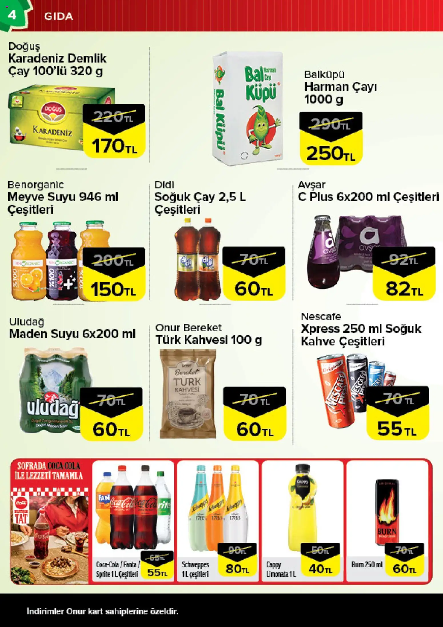 Onur Market Katalog - 25 Ağustos 2026 tarihinden itibaren geçerlidir | Sayfa: 4 | Ürünler: Kahve, Çay, Meyve, Sprite