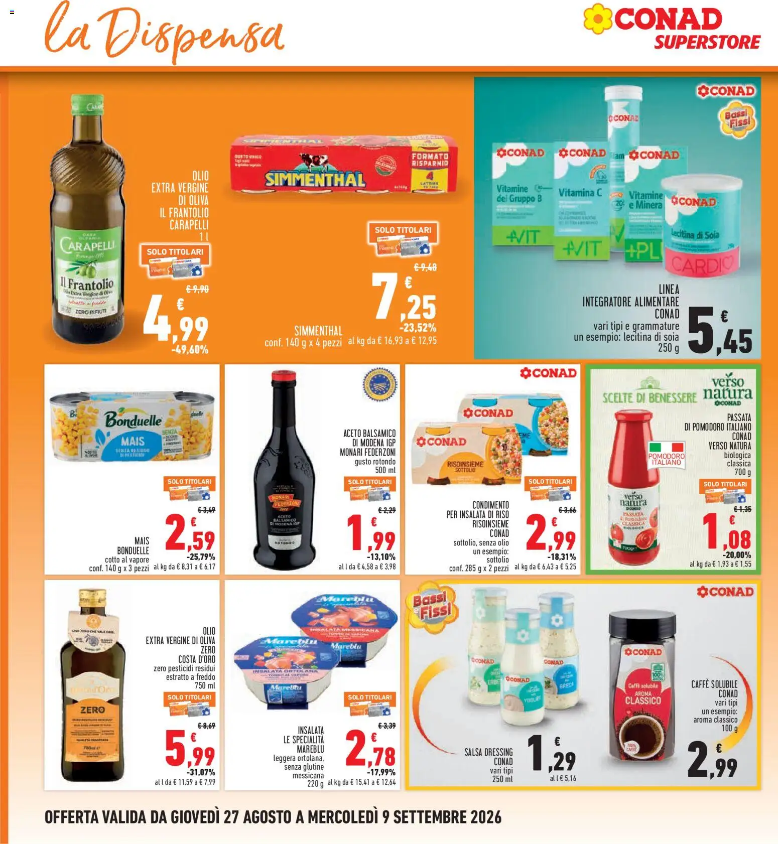 Volantino Conad del 27/08/2026 | Pagina: 20 | Prodotti: Caffè, Passata di pomodoro, Aceto, Specialità