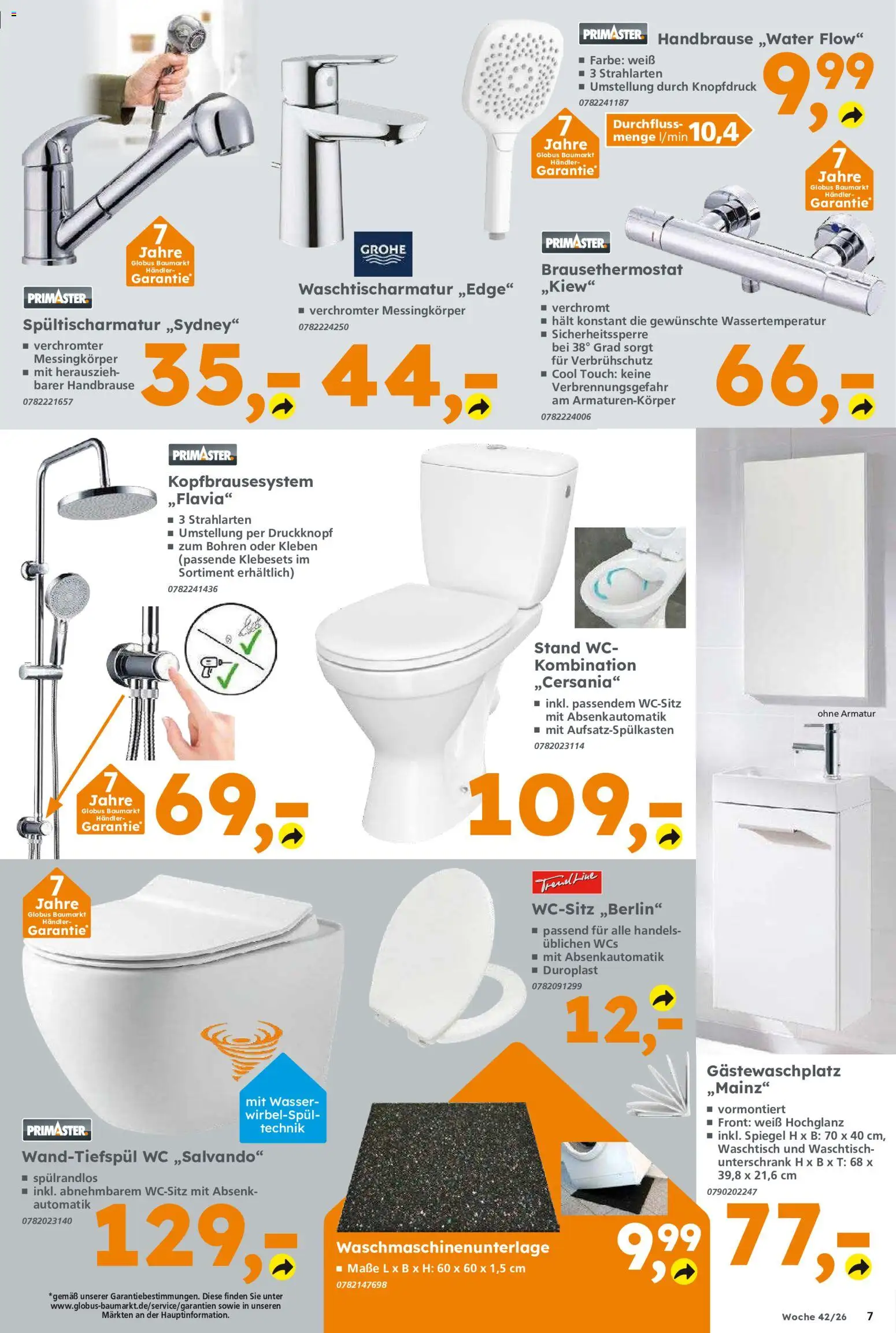 Globus Baumarkt Prospekt Berlin-Treptow – gültig ab 12.10.2026 | Seite: 7 | Produkte: Spiegel, Armatur, Waschtisch, Wasser
