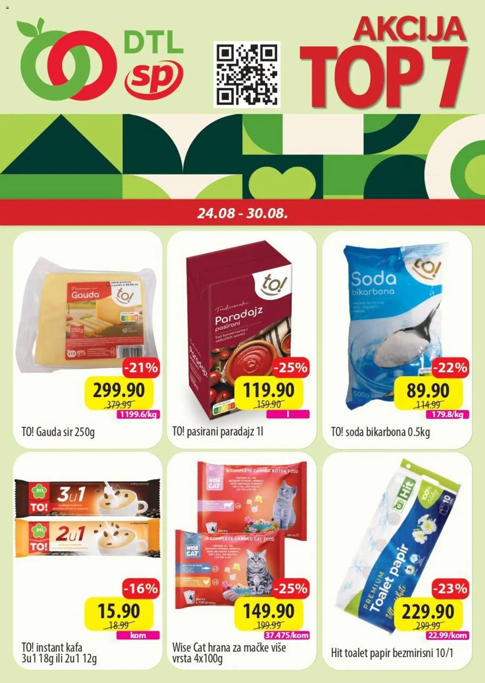Senta Promet katalog - važi od 24.08.2026 | Strana: 1 | Proizvode: Pasirani paradajz, Gauda sir, Kafa, Paradajz