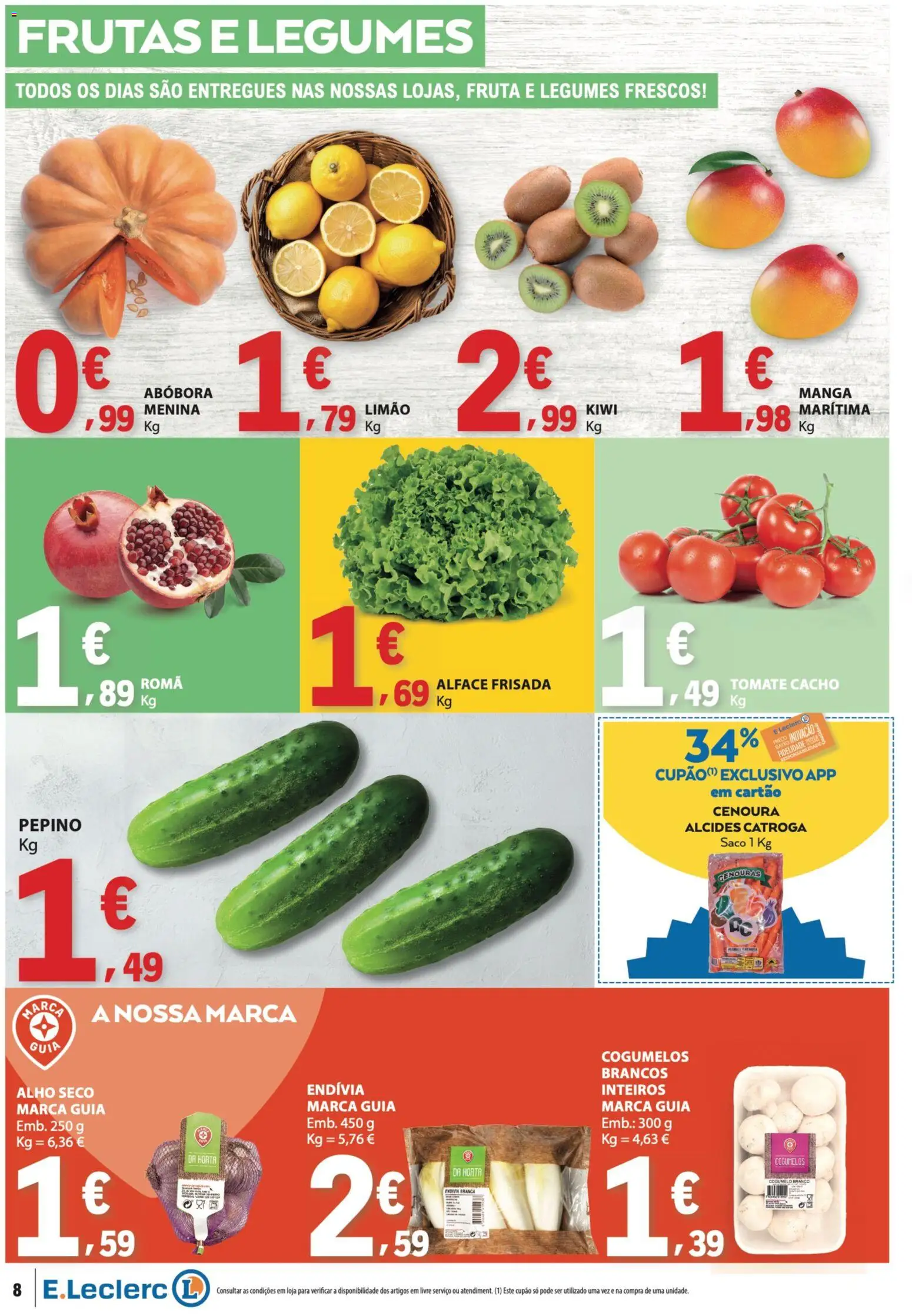 E.Leclerc folheto Semanal Aniversário 31 │ válido de 22/10/2026 | Página: 8 | Produtos: Manga, Abóbora, Cenoura, Alho