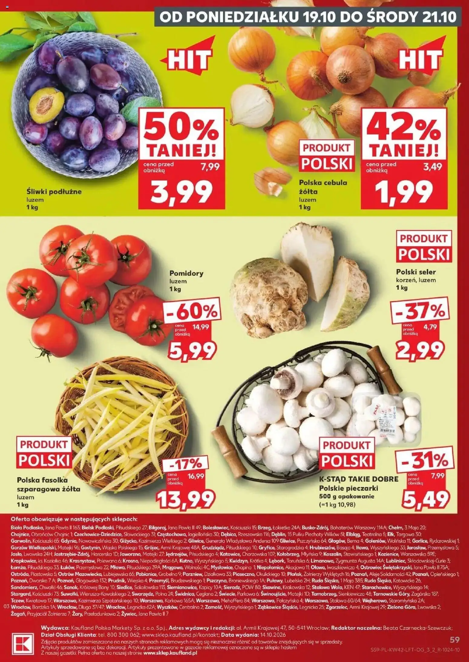 Kaufland aktualna gazetka od 15.10.2026 - od jutra PDF | Strona: 59 | Produkty: Pieczarki, Cebula, Śliwki, Fasolka szparagowa
