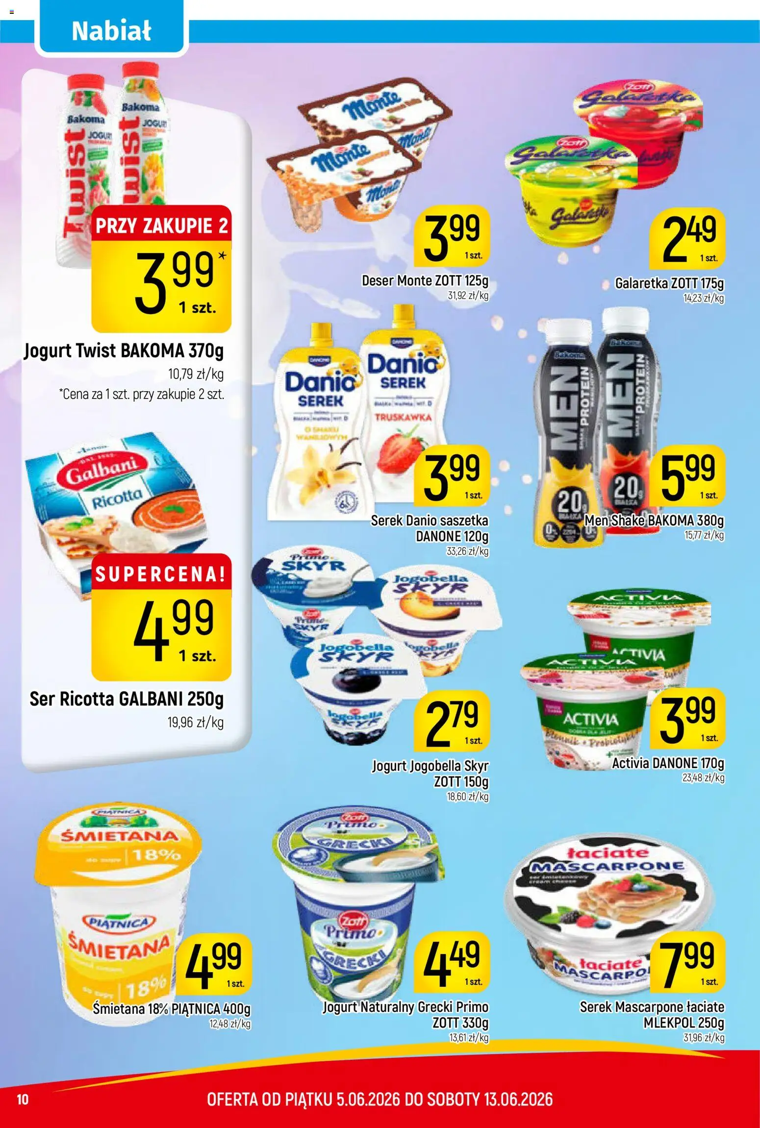 Piotruś Pan gazetka od 05.06.2026 | Strona: 10 | Produkty: Mascarpone, Jogurt, Ricotta, Skyr