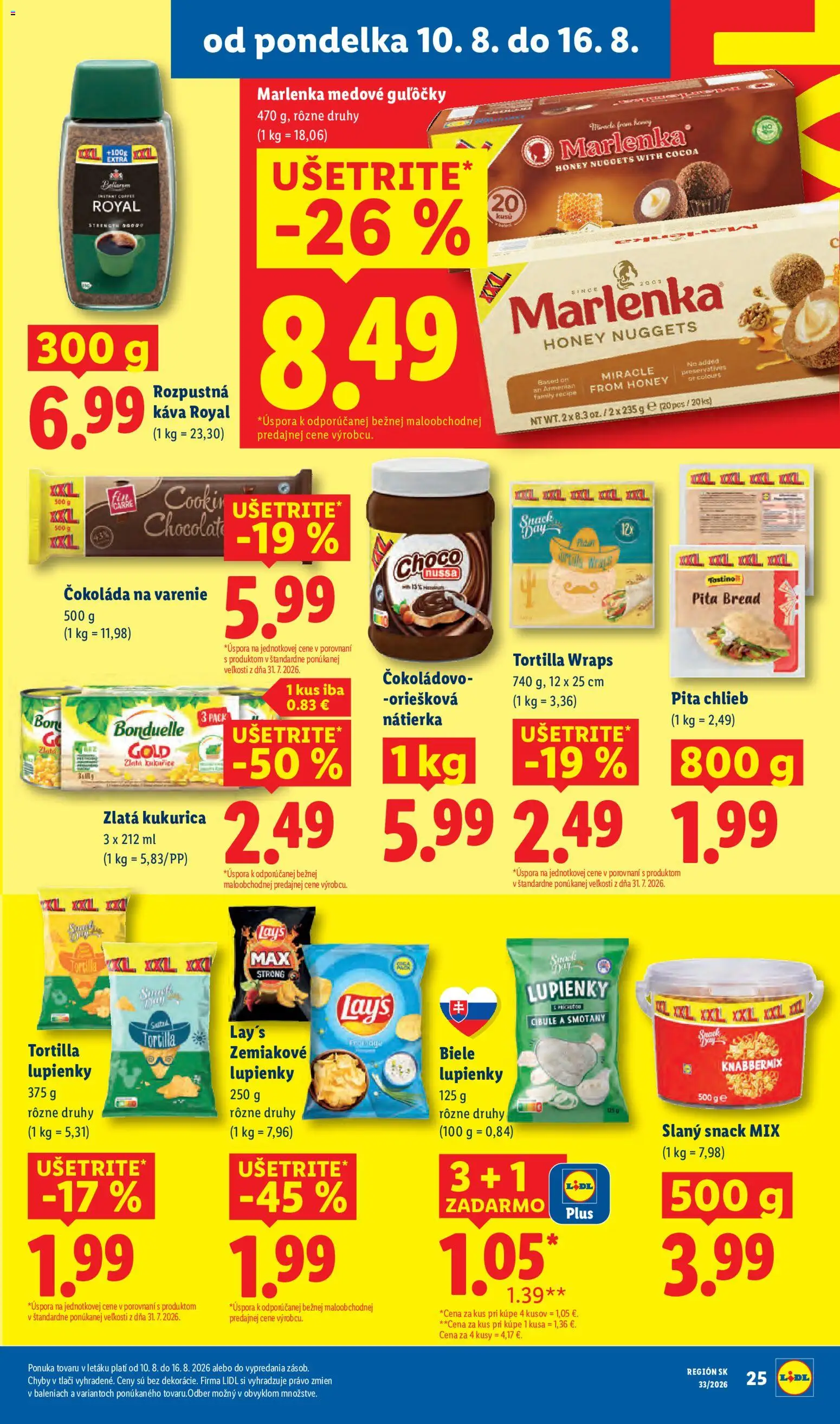 Nové Lidl akcie – leták je platný od 10.08.2026 | Strana: 29 | Produkty: Káva, Tortilla, Čokoláda, Marlenka