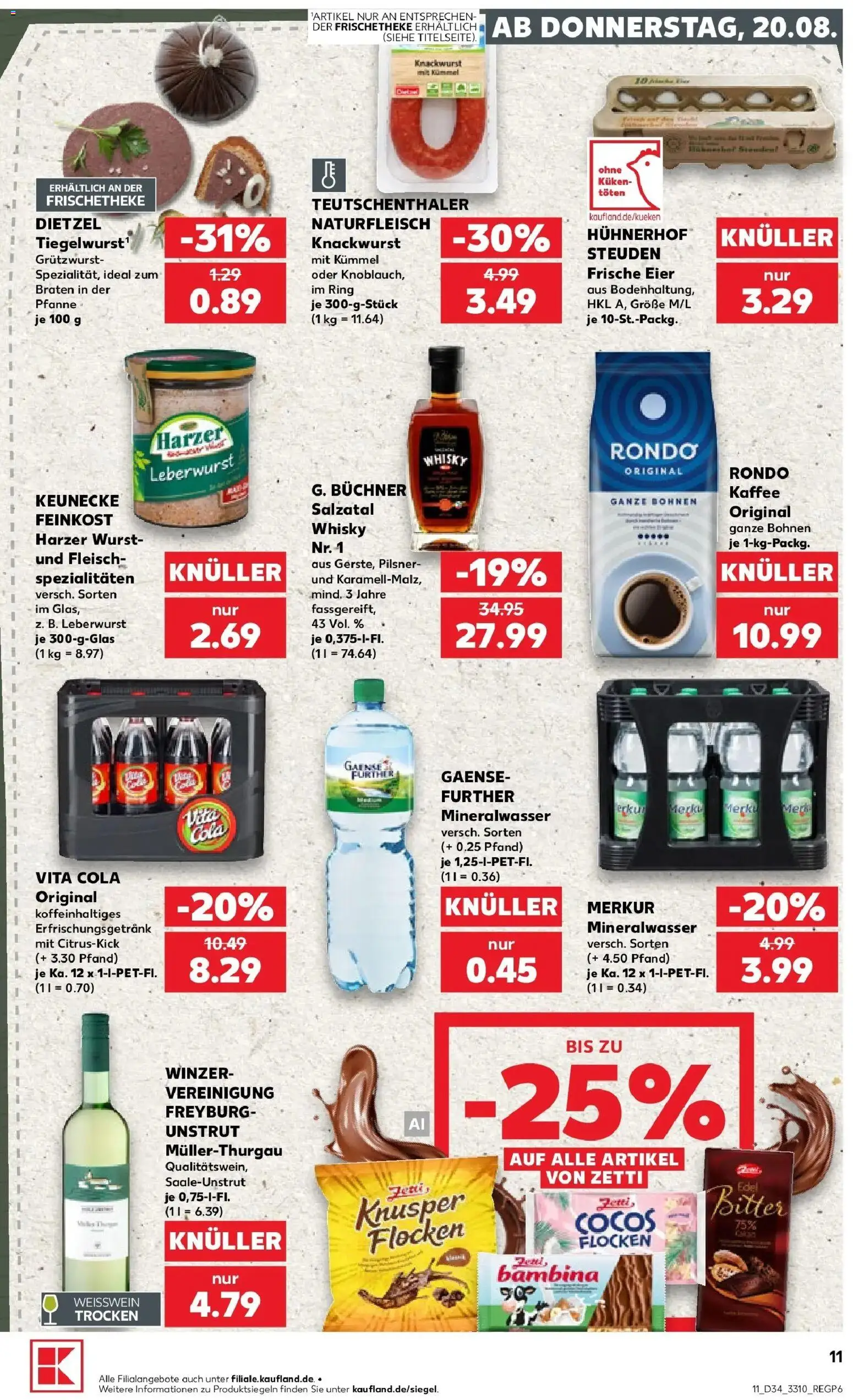 Prospekt Kaufland ab 20.08.2026 » Angebote Online zum Blättern | Seite: 11 | Produkte: Whisky, Cola, Eier, Mineralwasser