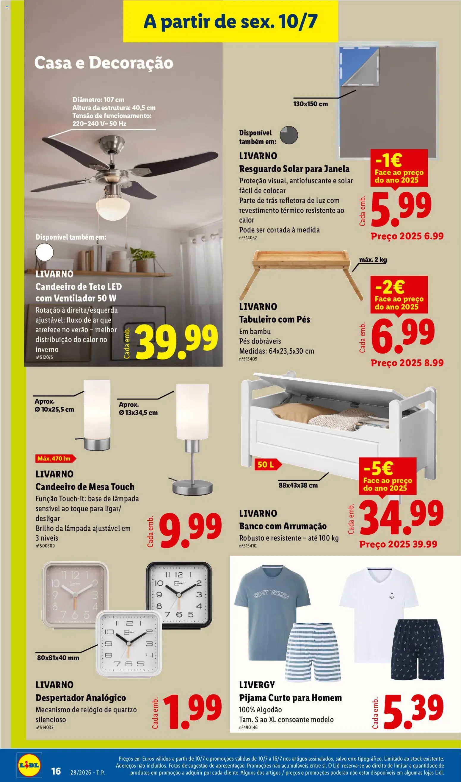 Lidl Novidades │ válido de 06/07/2026 | Página: 16 | Produtos: Relógio, Candeeiro, Banco, Mesa