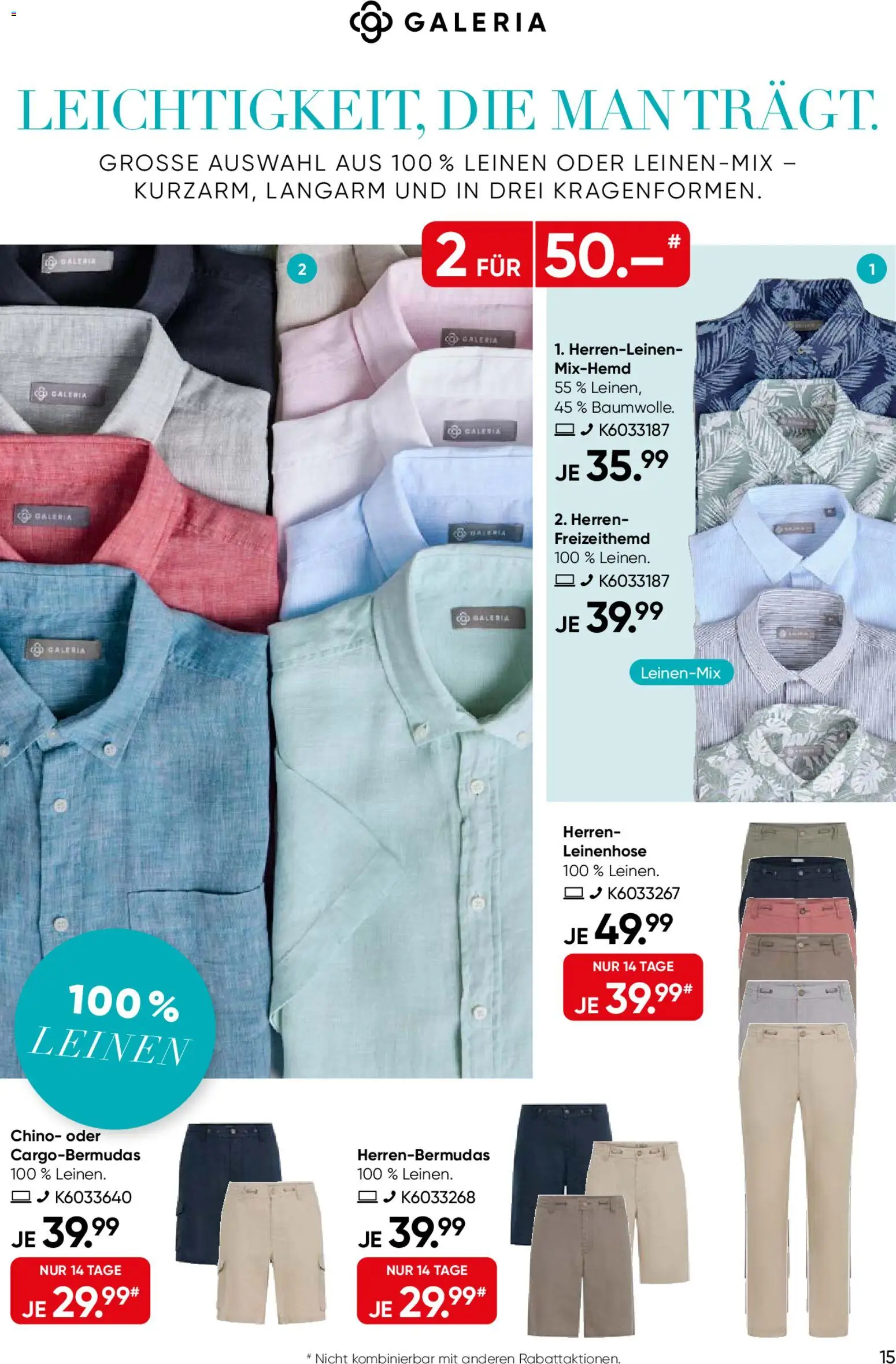 Galeria Karstadt Kaufhof Prospekt 	 – gültig ab 11.05.2026 | Seite: 15 | Produkte: Freizeithemd, Leinenhose