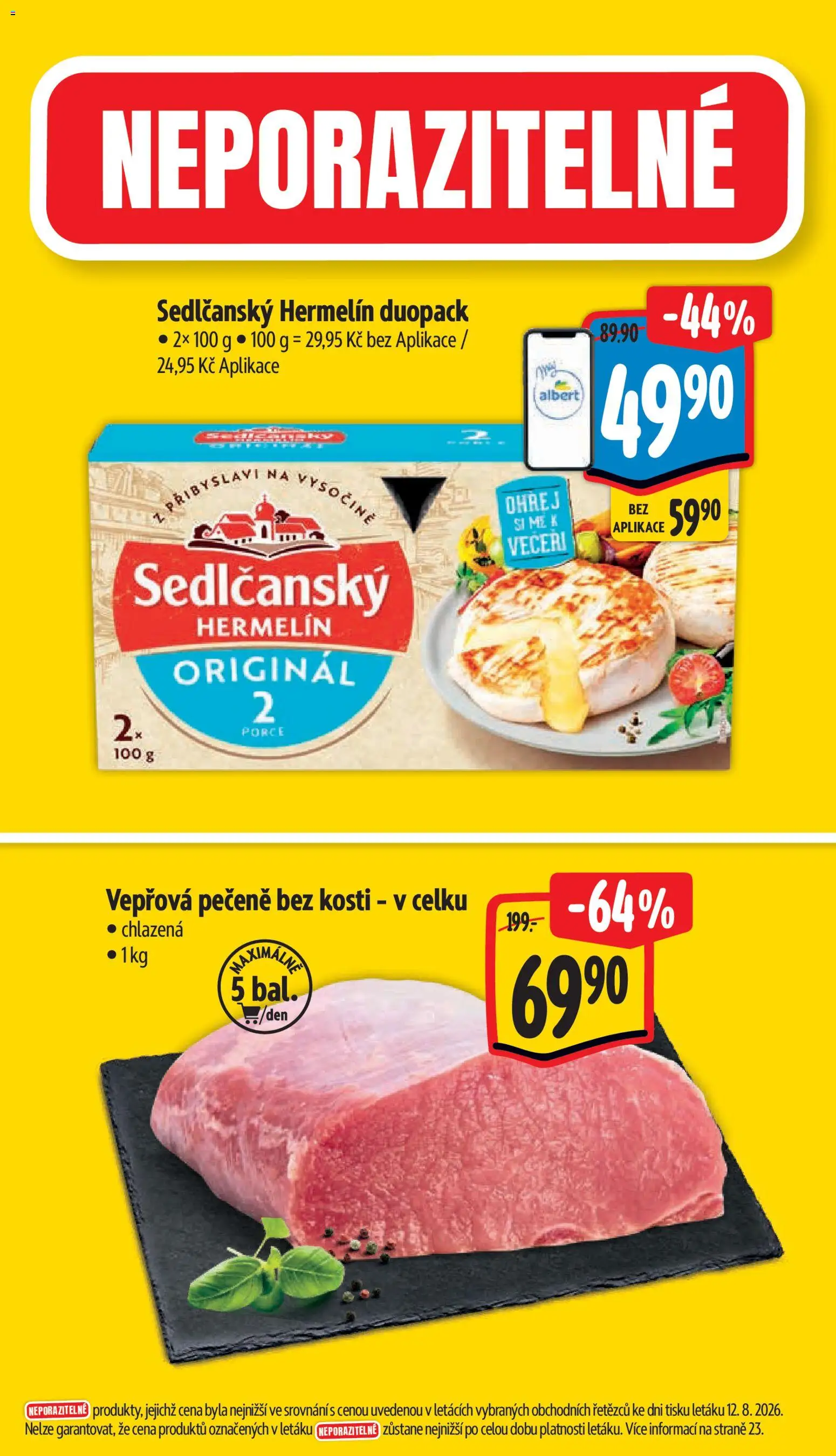 Albert leták - Hypermarket - Strakonice od 19.08.2026 | Strana: 2 | Produkty: Sedlčanský Hermelín, Vepřová pečeně, Sýr, Hermelín
