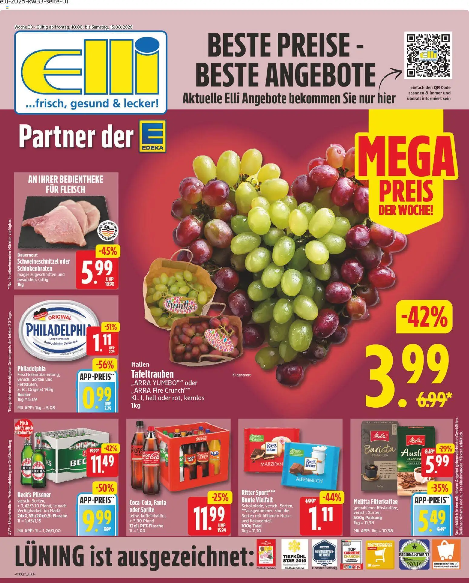 Elli Markt Prospekt Gütersloh – gültig ab 10.08.2026 | Seite: 1 | Produkte: Melitta, Coca cola, Bauerngut, Fleisch