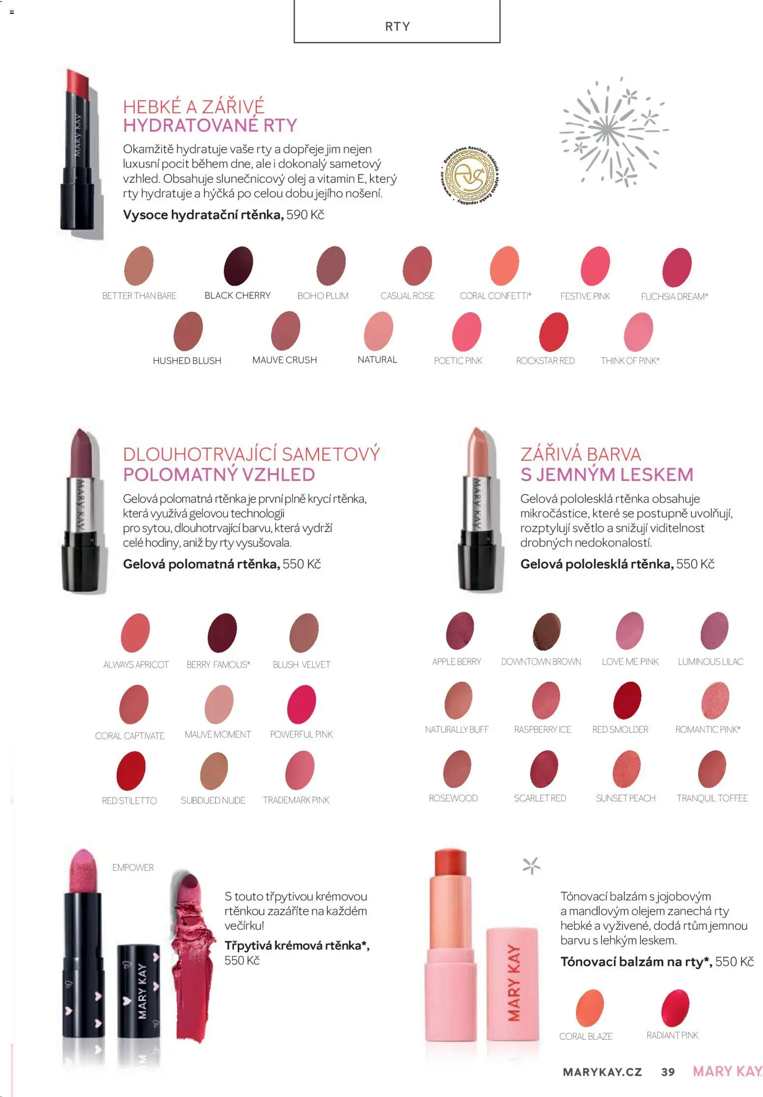 Mary Kay kniha o kráse od 01.01.2026 | Strana: 39 | Produkty: Balzám na rty, Apple, Slunečnicový olej, Rtěnka