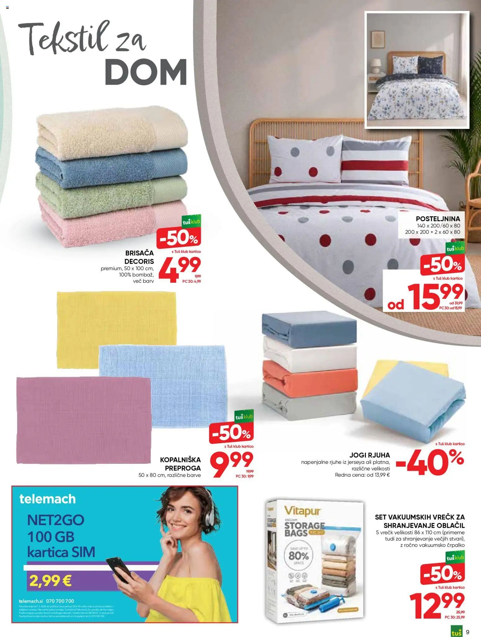 Novi Tuš katalog ponudbe – veljaven od 16.09.2026 | Stran: 9 | Izdelki: Posteljnina, Rjuha, Jogi, Preproga