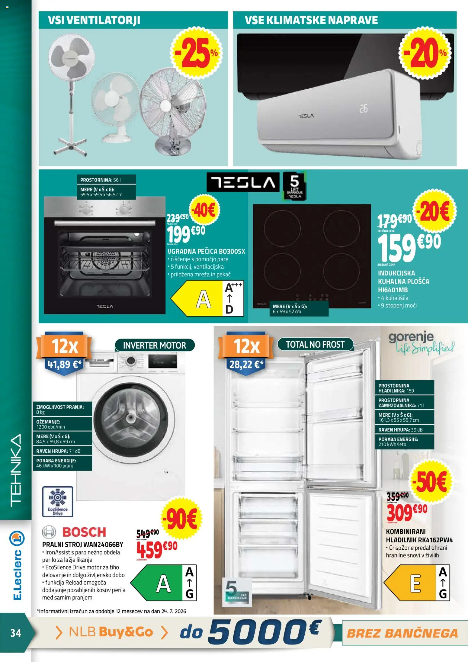 Novi E.leclerc katalog ponudbe – veljaven od 05.08.2026 | Stran: 34 | Izdelki: Hladilnik, Pralni stroj, Pecica, Kuhalna plosca