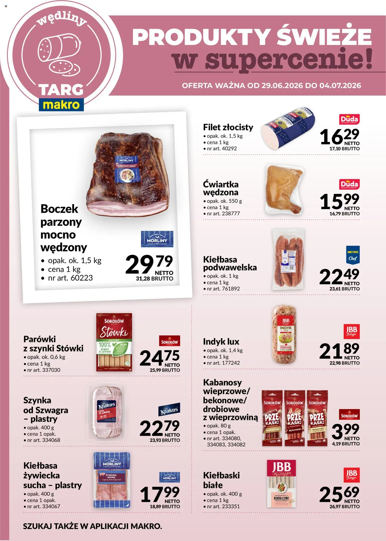 Makro gazetka - Oferta świeża w super cenach od 29.06.2026 | Strona: 3 | Produkty: Kabanosy, Parówki, Boczek, Wieprzowina