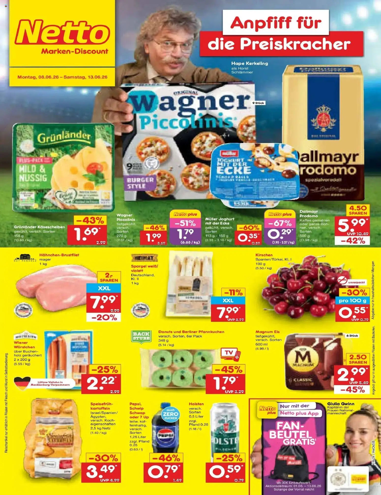Netto Marken-Discount Prospekt Kröpelin – gültig ab 08.06.2026 | Seite: 1 | Produkte: Kirschen, Grunlander, Fleisch, Eis