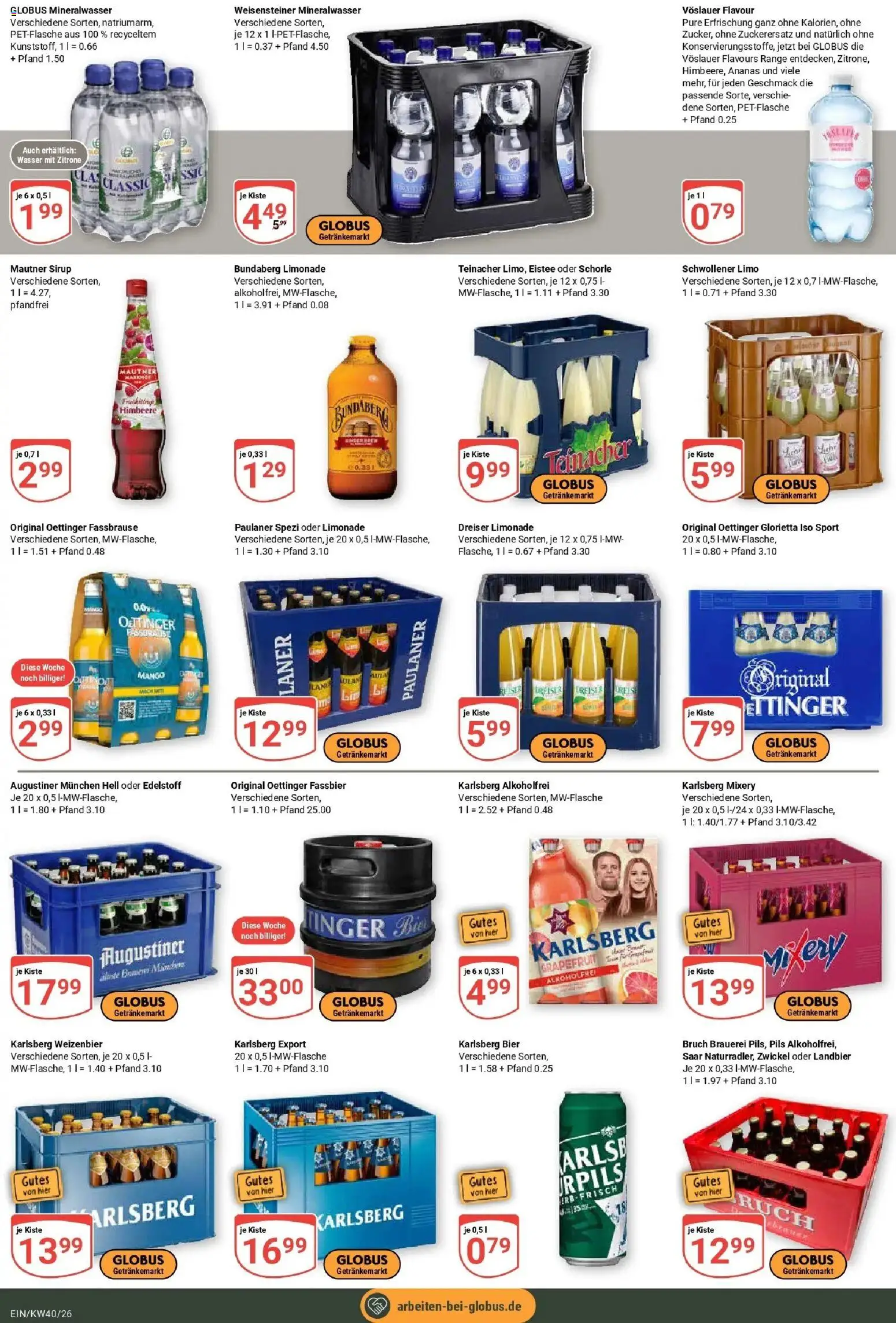 Globus Prospekt Homburg-Einöd (ab 28.09.2026) » Angebote online | Seite: 20 | Produkte: Limonade, Oettinger, Mineralwasser, Paulaner