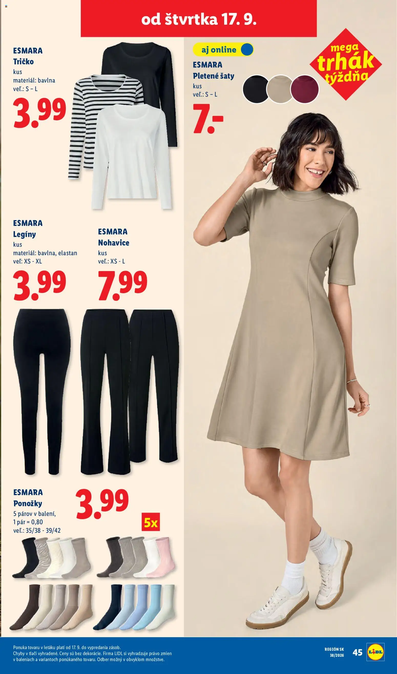 Nové Lidl akcie – leták je platný od 14.09.2026 | Strana: 88 | Produkty: Šaty, Tričko, Ponožky, Legíny