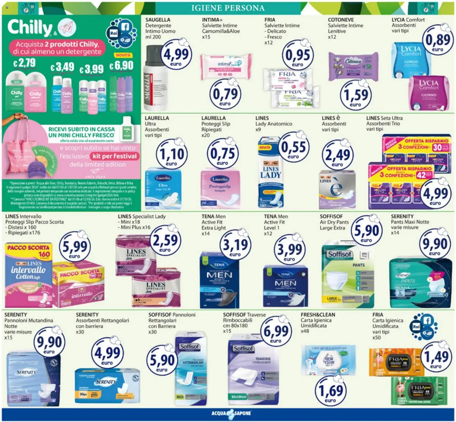 Volantino Acqua e Sapone del 01.06.2026 | Pagina: 11 | Prodotti: Carta igienica, Detergente, Intimo, Slip