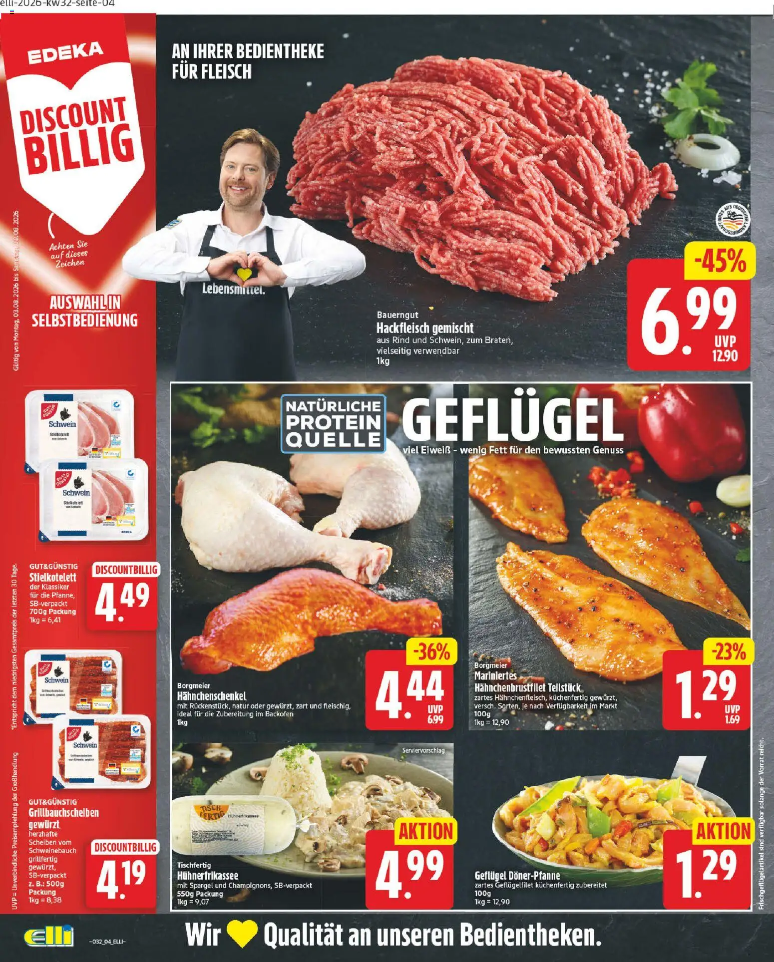 Elli Markt Prospekt Erwitte – gültig ab 03.08.2026 | Seite: 4 | Produkte: Hahnchenschenkel, Spargel, Bauerngut, Fleisch