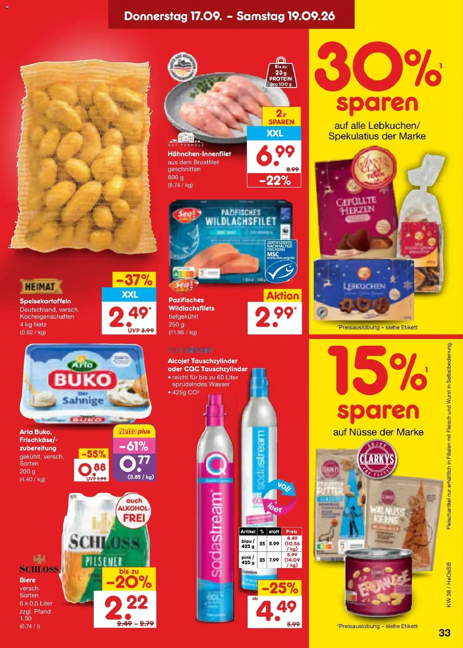 Netto Marken-Discount Prospekt Rostock – gültig ab 14.09.2026 | Seite: 45 | Produkte: Erdnüsse, Arla buko, Wurst, Fleisch