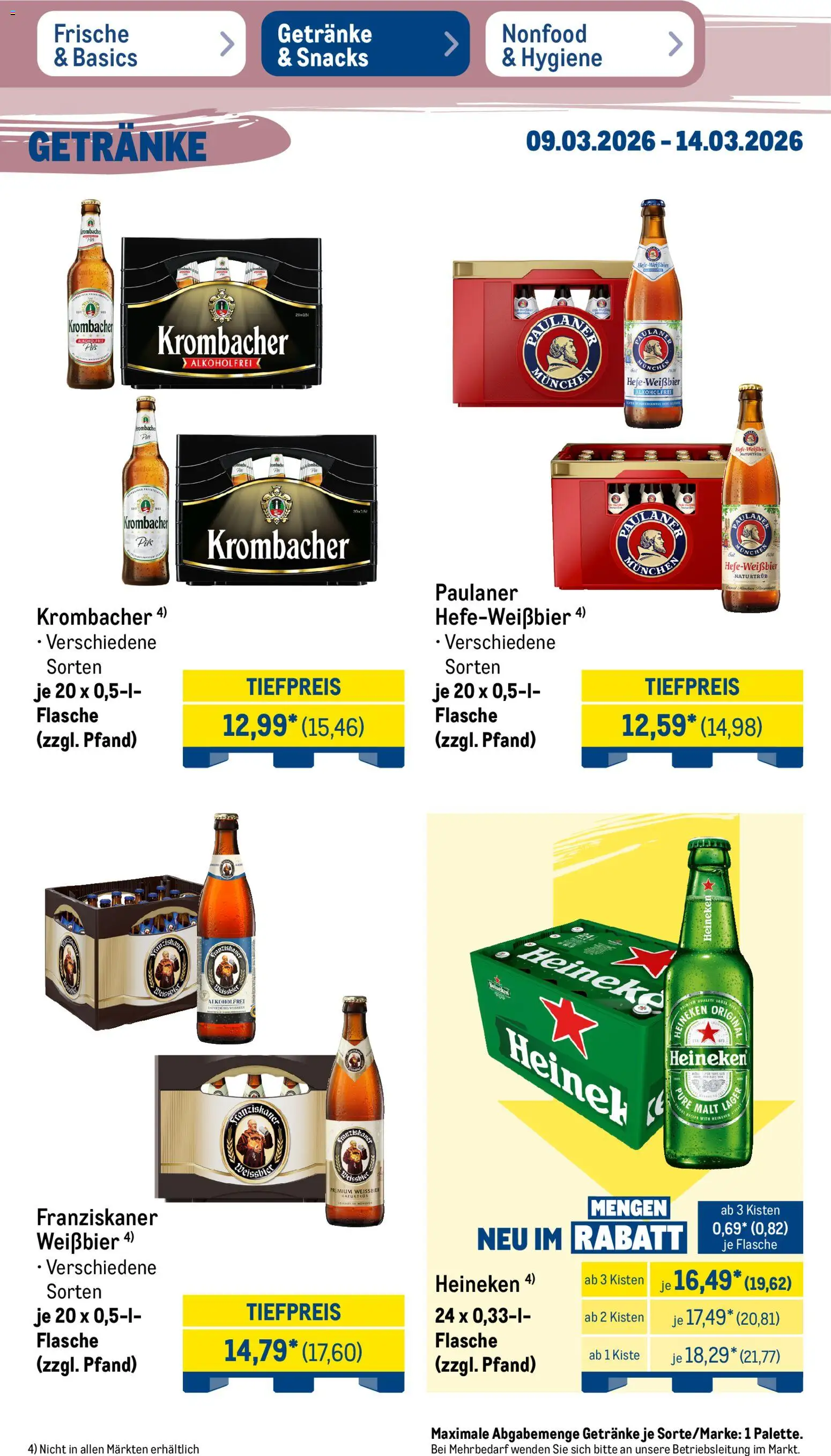 Metro Prospekt 	 – gültig ab 09.03.2026 | Seite: 33 | Produkte: Weißbier, Heineken, Krombacher, Paulaner
