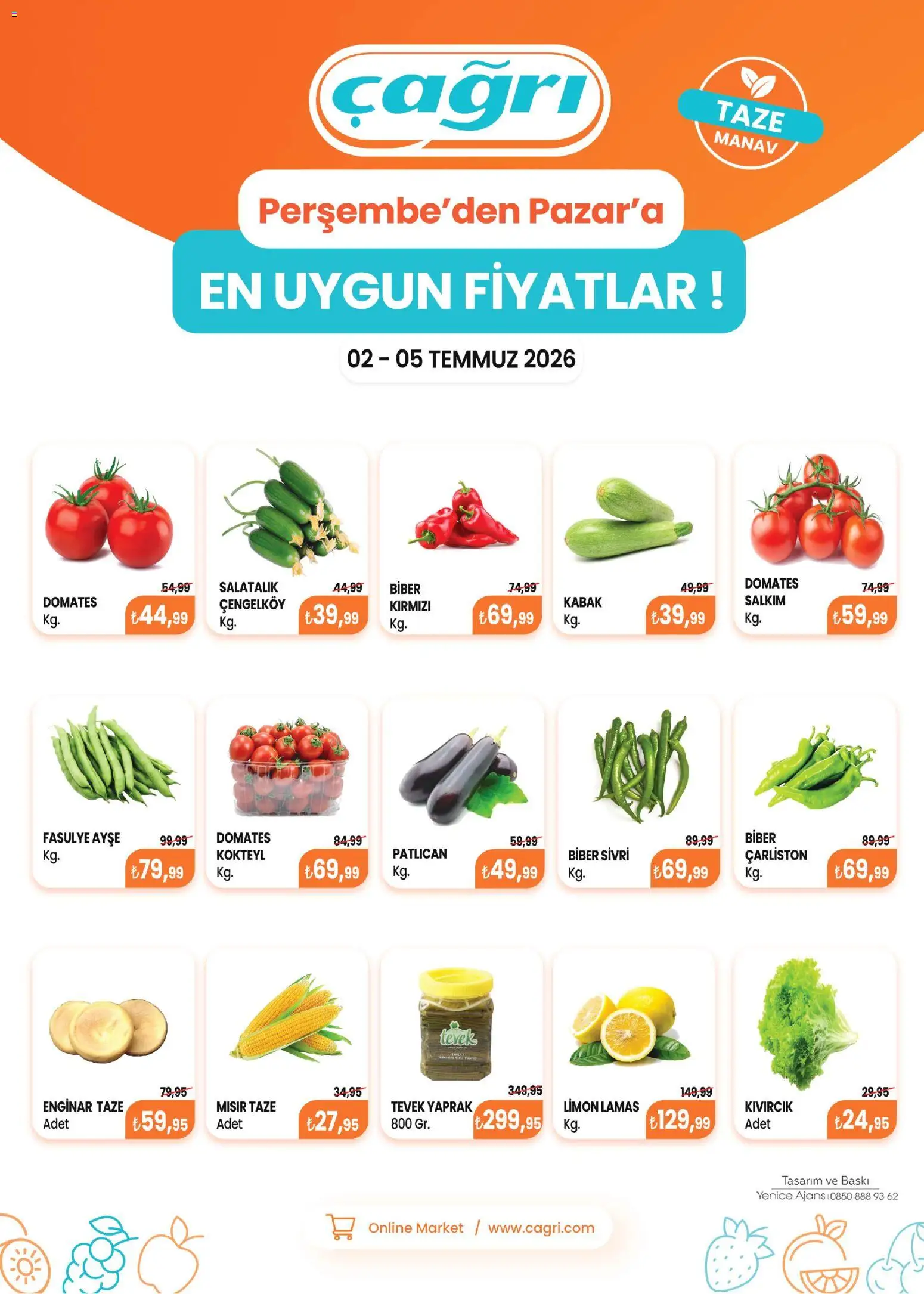Çağrı Market - Manav Katalog - 02 Temmuz 2026 tarihinden itibaren geçerlidir | Sayfa: 2 | Ürünler: Baskı, Limon, Patlıcan, Mısır