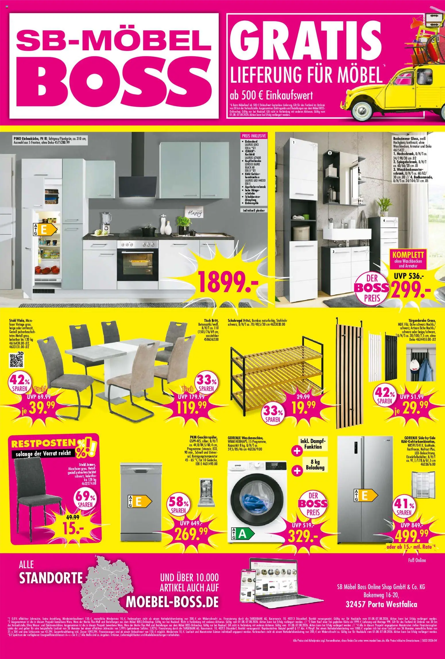 SB Möbel Boss Prospekt – gültig ab 01.08.2026 | Seite: 4 | Produkte: Gorenje, Tisch, Schuhregal, Armatur