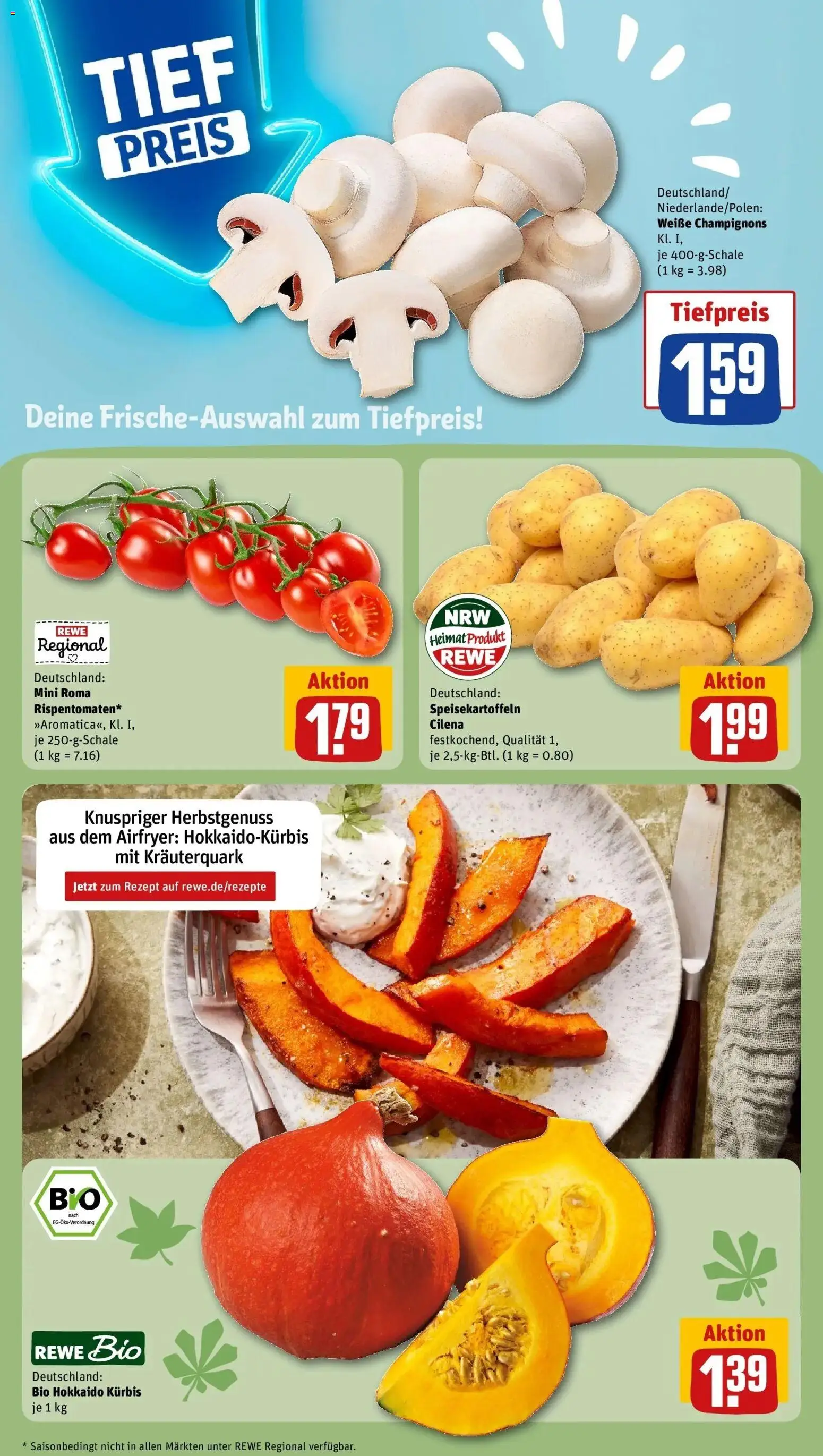 REWE Prospekt ab 28.09.2026 zum Blättern » Angebote | Seite: 7 | Produkte: Champignons, Kürbis