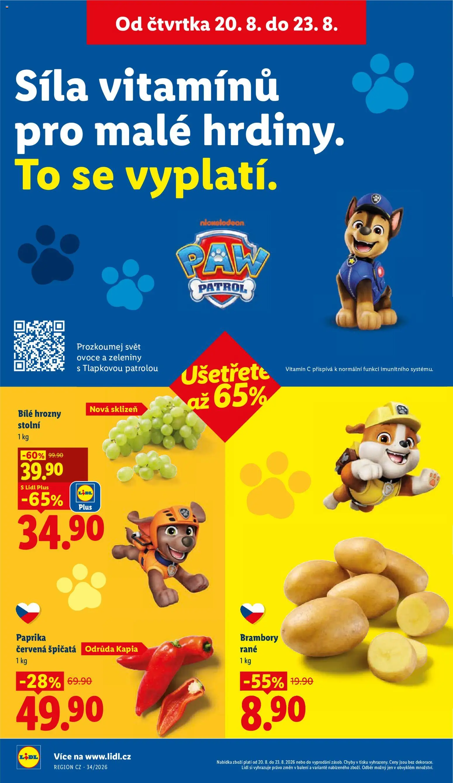 Lidl leták od 20.08.2026 | Strana: 12 | Produkty: Ovoce, Paprika, Brambory, Bílé hrozny