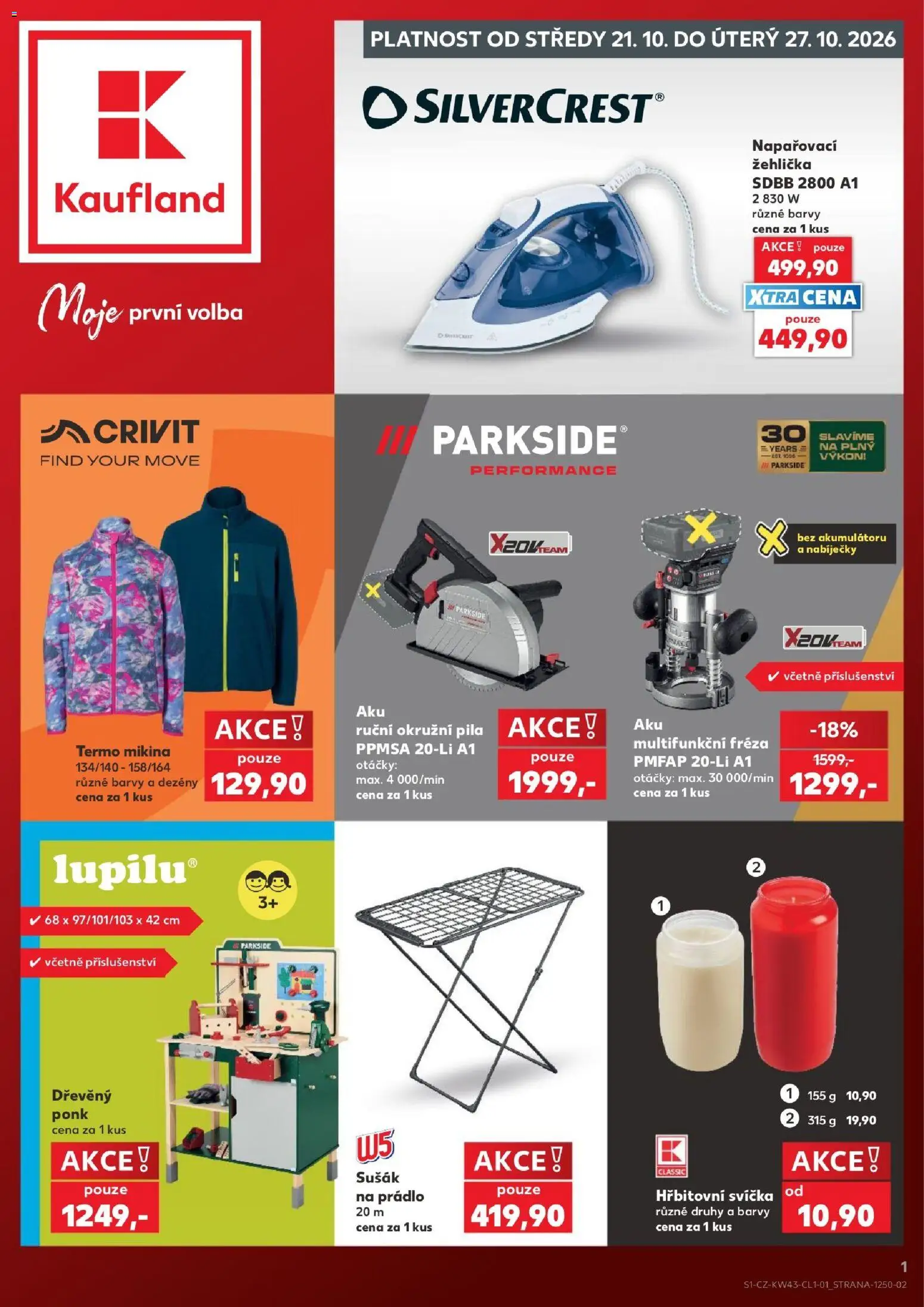 Kaufland leták - Liberec od 21.10.2026 | Strana: 1 | Produkty: Mikina, Žehlička, Napařovací žehlička, Pila