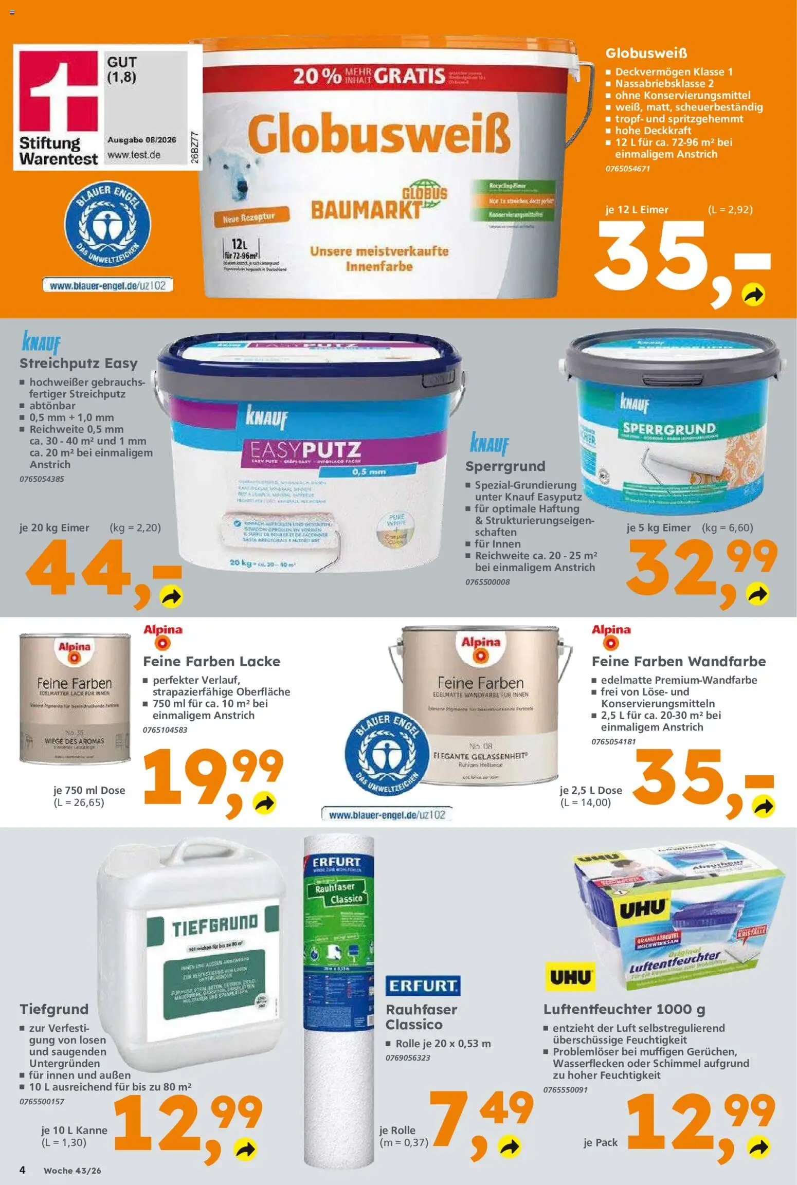 Globus Baumarkt Prospekt Zweibrücken – gültig ab 19.10.2026 | Seite: 4 | Produkte: Wandfarbe