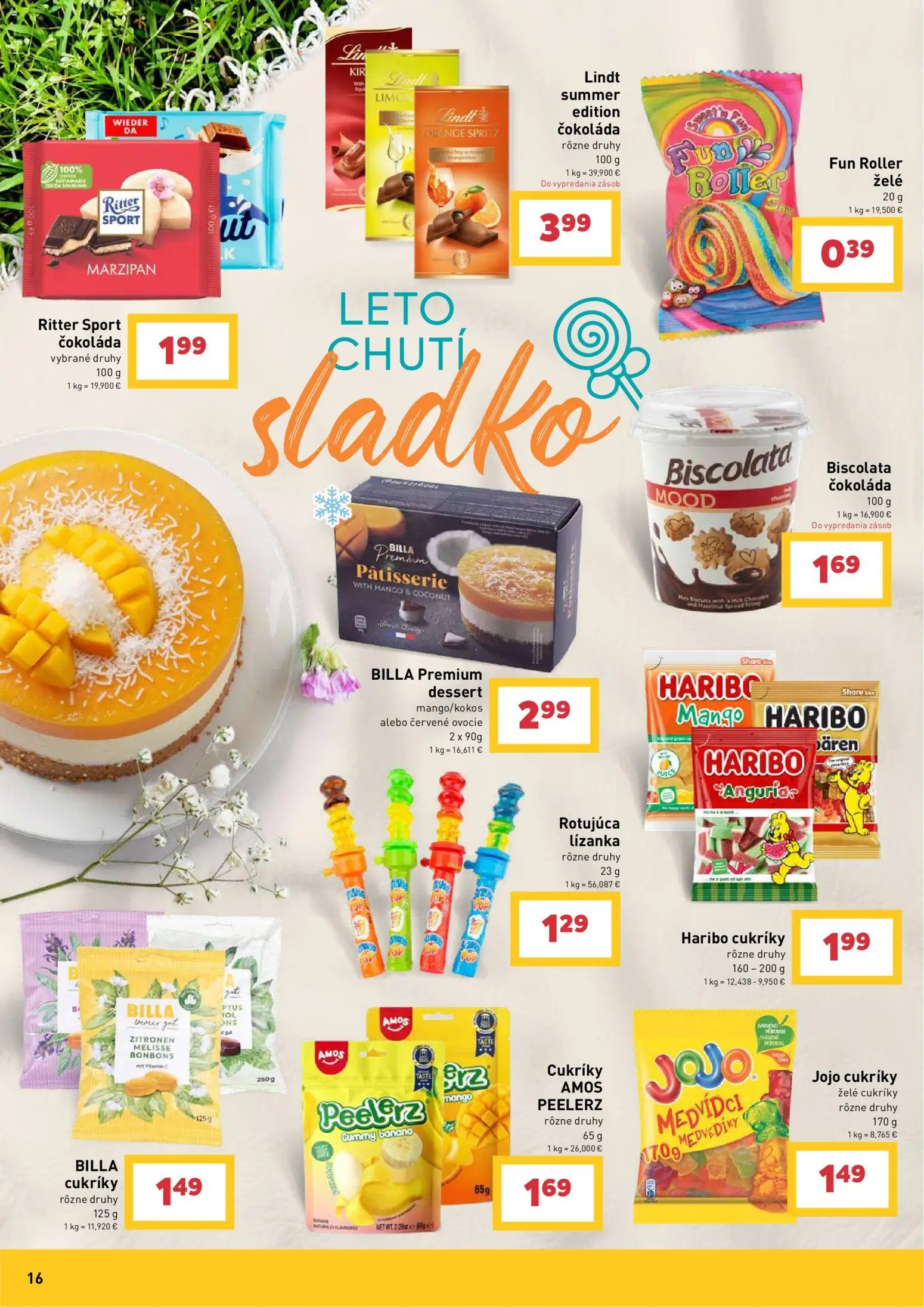 Nové Billa akcie – leták je platný od 17.06.2026 | Strana: 16 | Produkty: Lindt, Cukríky, Mango, Ovocie