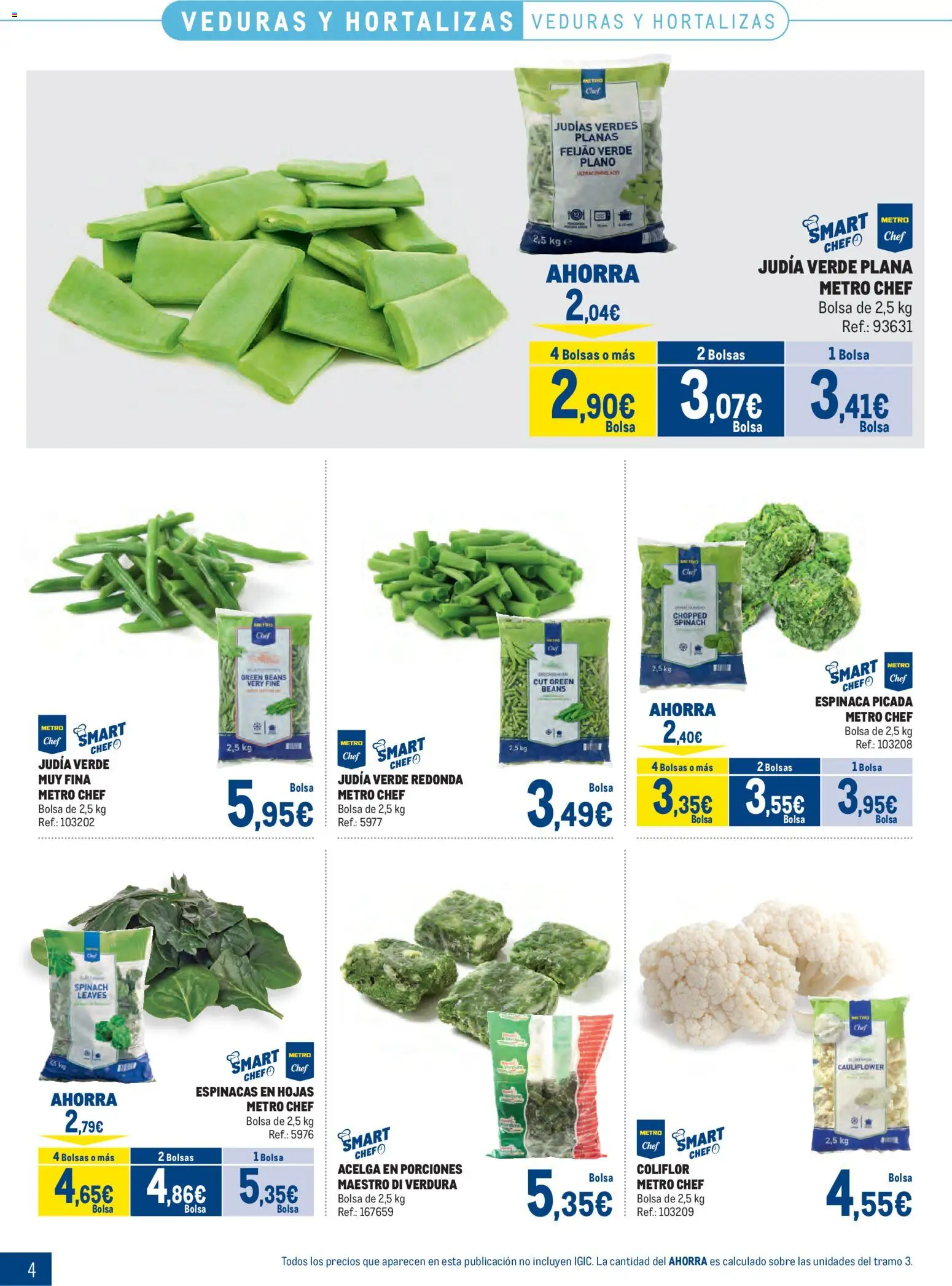 Makro Congelados Canarias │ válido desde el 04.05.2026 | Página: 4 | Productos: Espinaca, Πορσελάνη, Bolsa