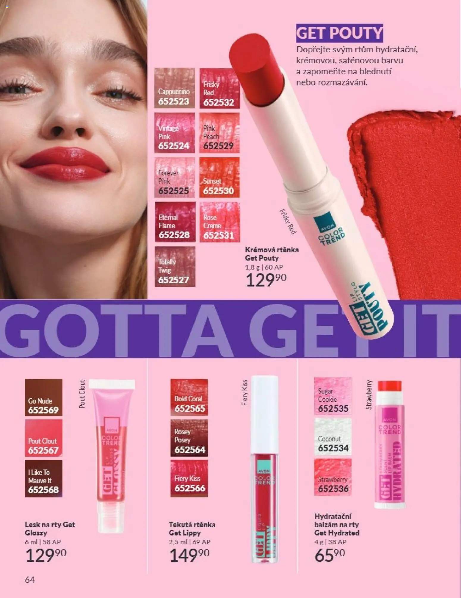 Avon Katalog 08/2026 od 01.08.2026 | Strana: 64 | Produkty: Balzám na rty, Cappuccino, Rtěnka, Lesk na rty
