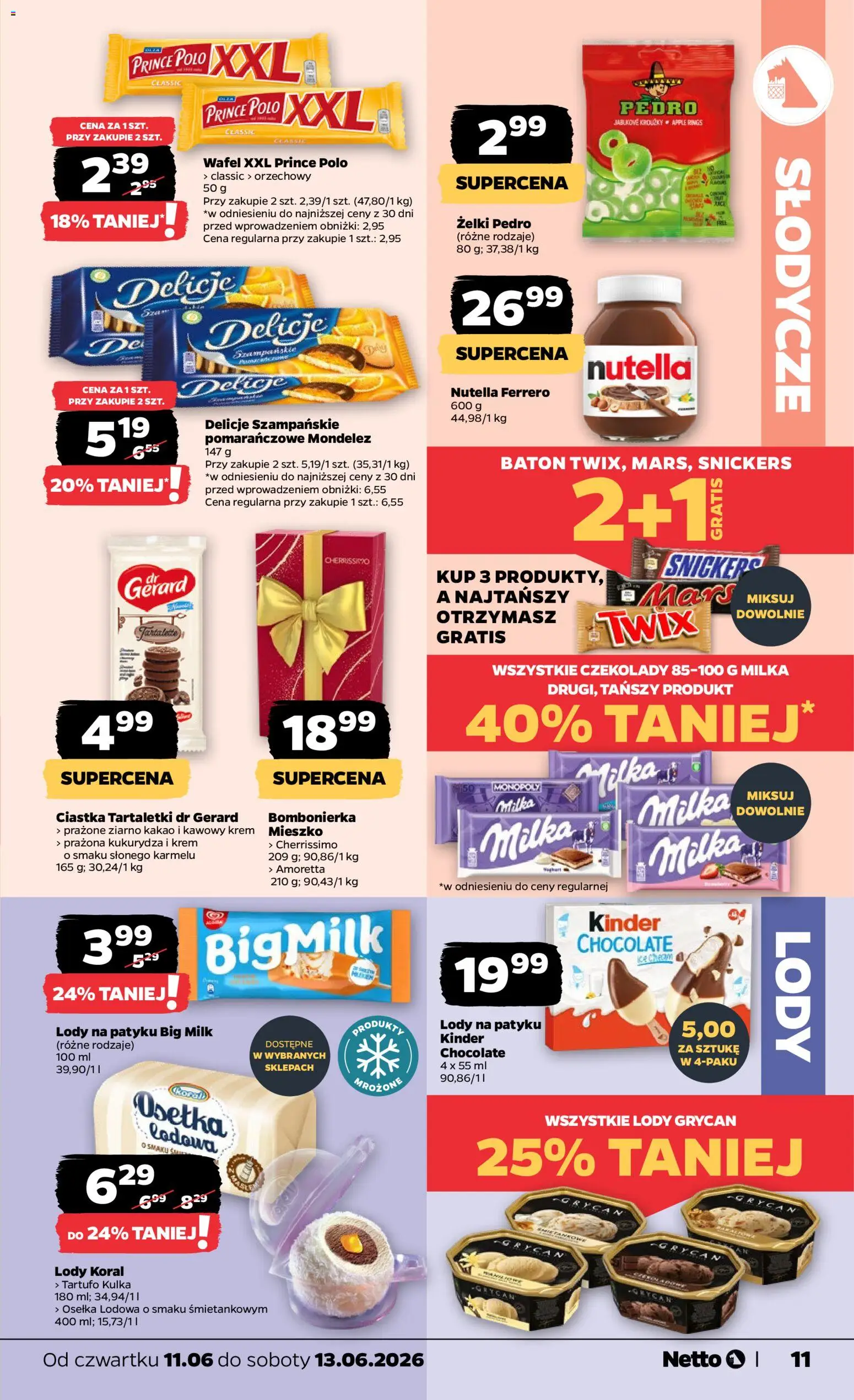 Netto gazetka od czwartku spożywcza od 11.06.2026 | Strona: 11 | Produkty: Czekolady, Milka, Baton, Krem