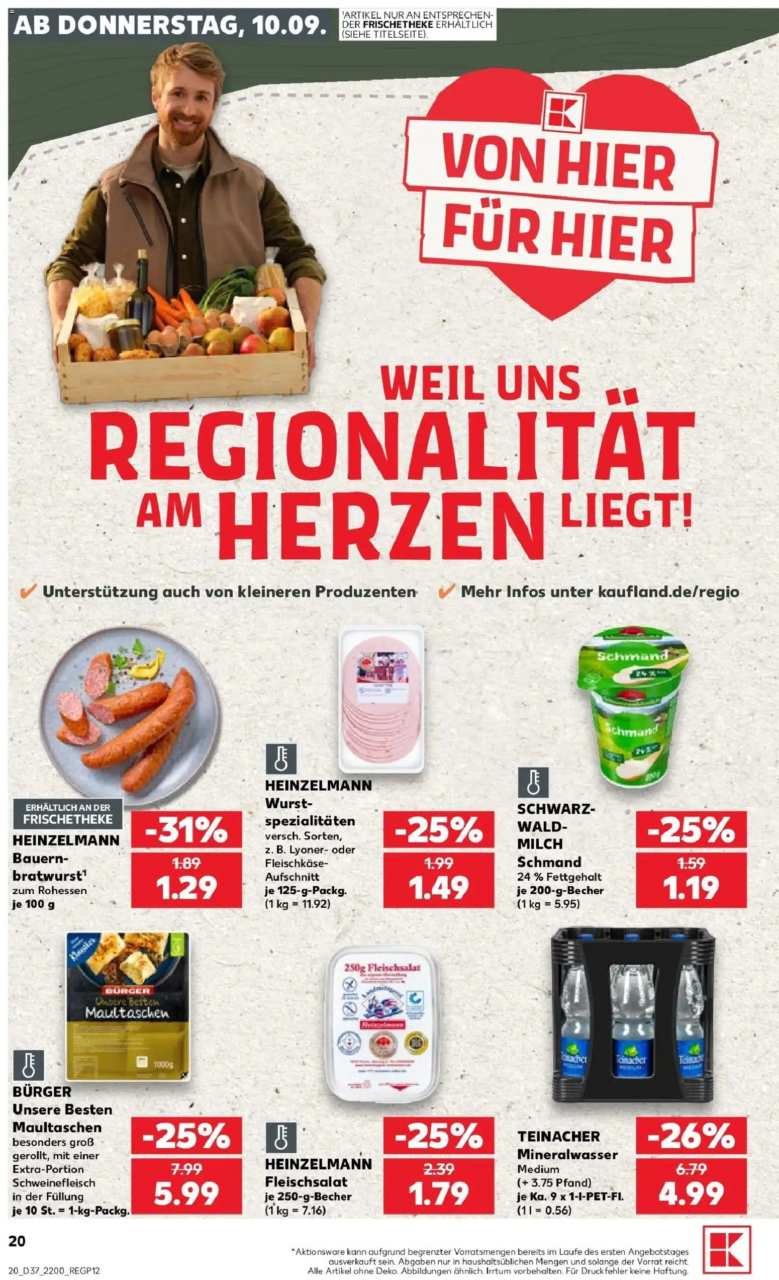 Prospekt Kaufland ab 10.09.2026 » Angebote Online zum Blättern | Seite: 20 | Produkte: Spezialitäten, Burger, Mineralwasser, Maultaschen