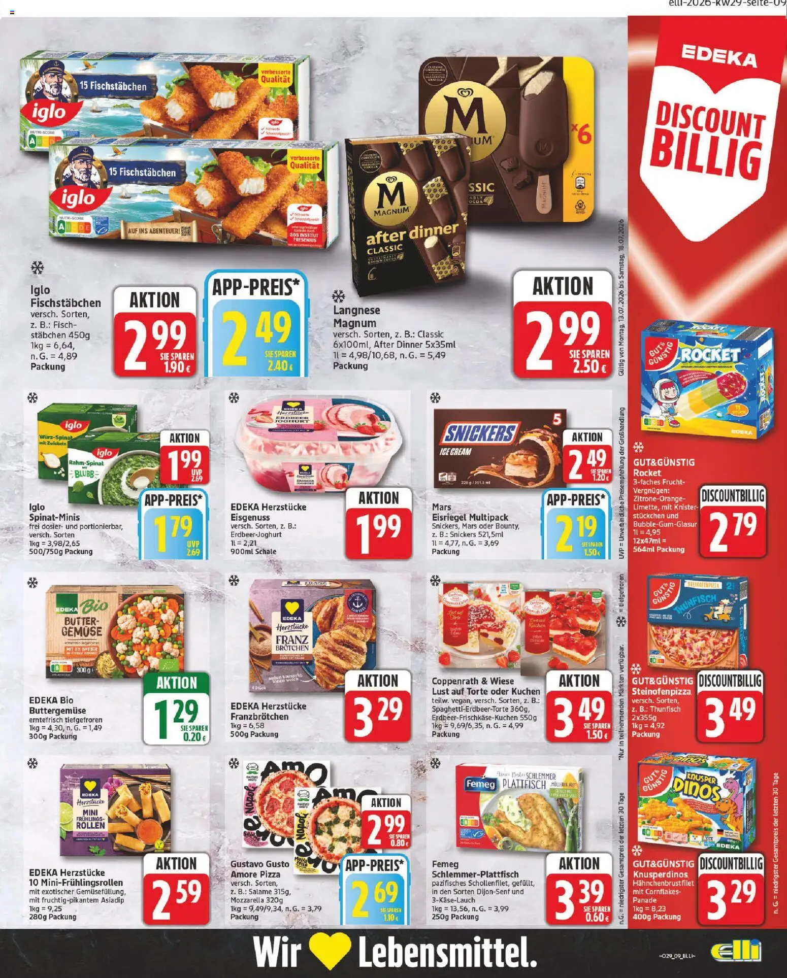 Elli Markt Prospekt – gültig ab 13.07.2026 | Seite: 9 | Produkte: Langnese, Thunfisch, Mozzarella, Mars