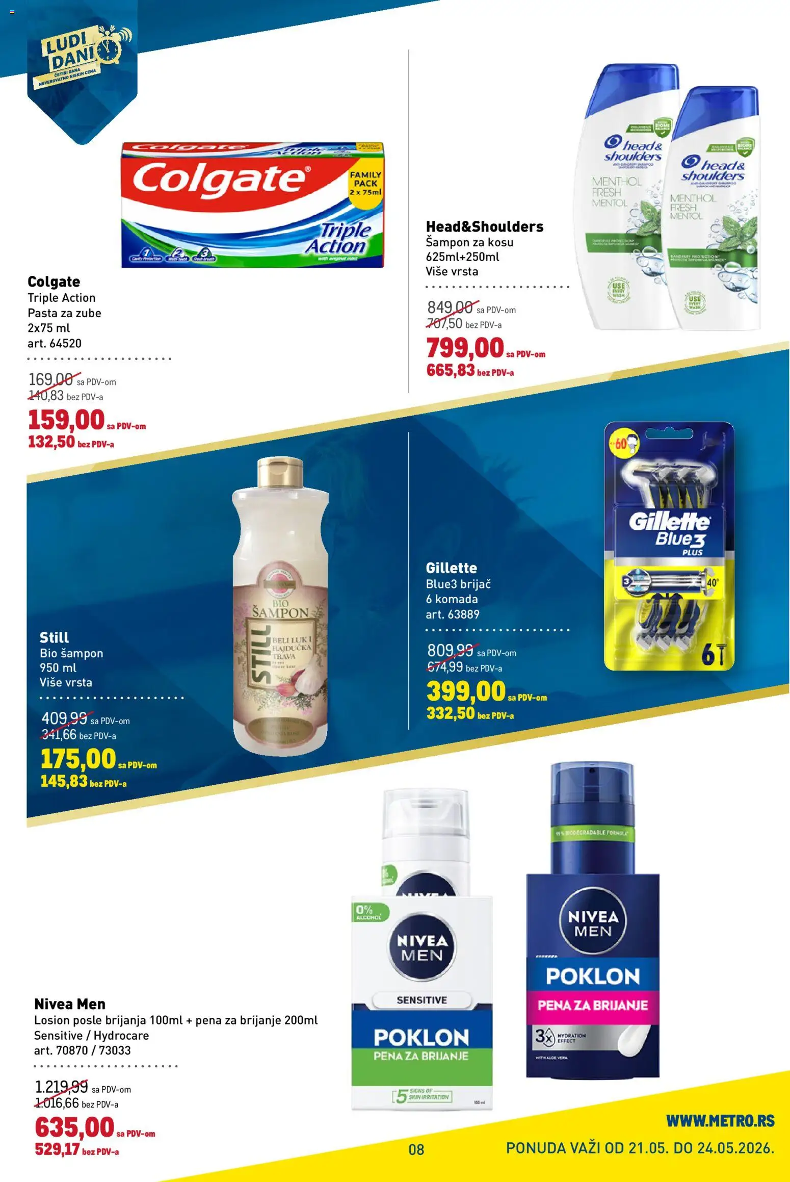 Metro katalog - važi od 21.05.2026 | Strana: 8 | Proizvode: Gillette, Nivea Men, Brijač, Pena za brijanje