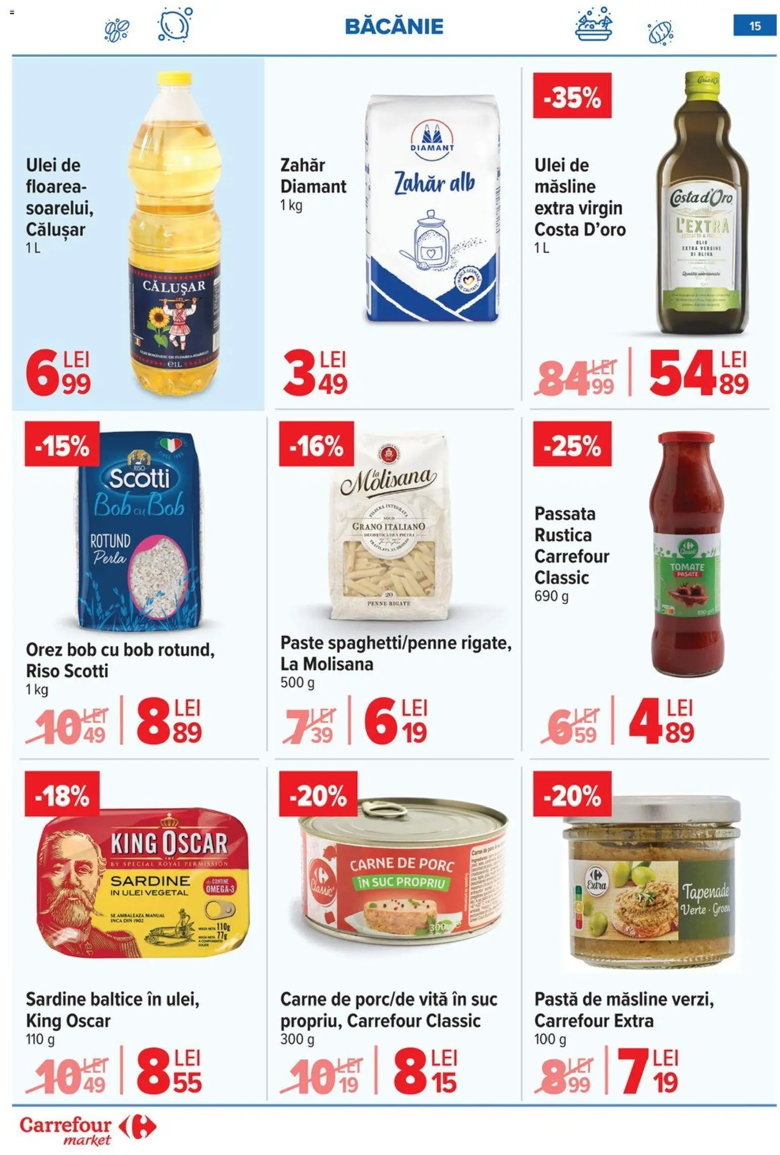 Noul catalog Carrefour – valabil de la 10.06.2026 | Pagină: 15 | Produse: Măsline, Ulei, Orez, Paste