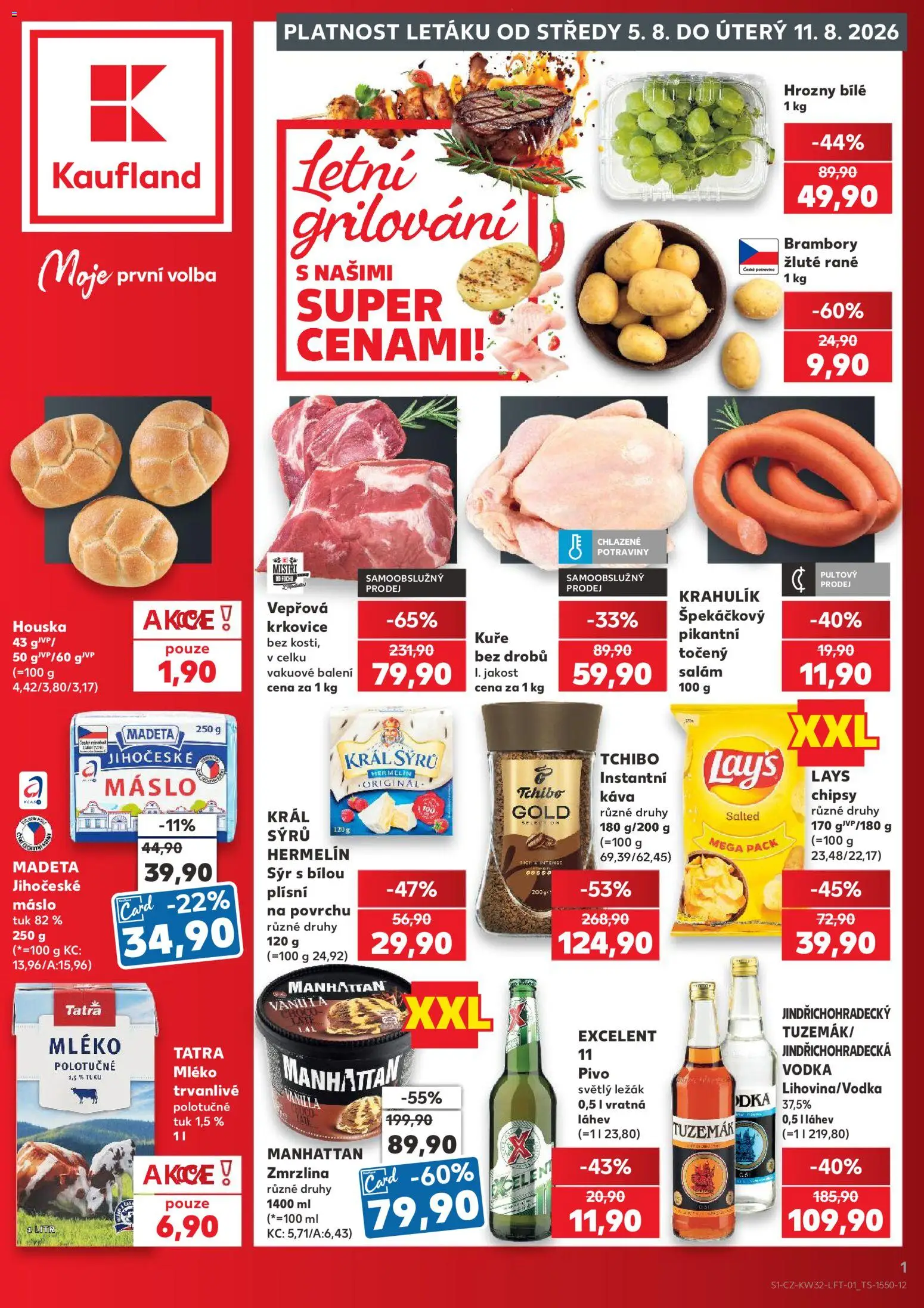 Kaufland leták - Praha 8 od 05.08.2026 | Strana: 1 | Produkty: Tchibo, Madeta Jihočeské máslo, Potraviny, Tuzemák